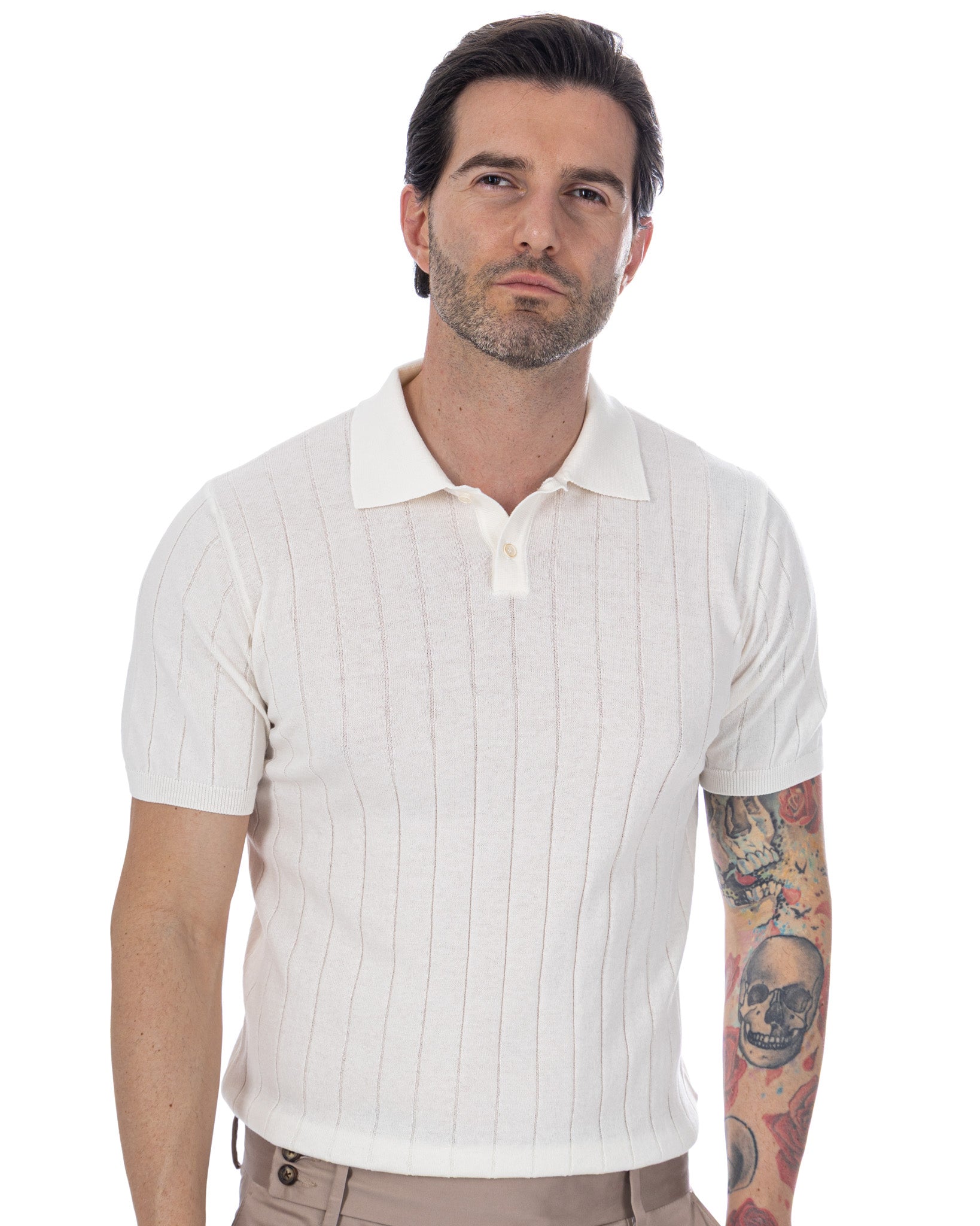 Cameron - polo in maglia a coste bianca