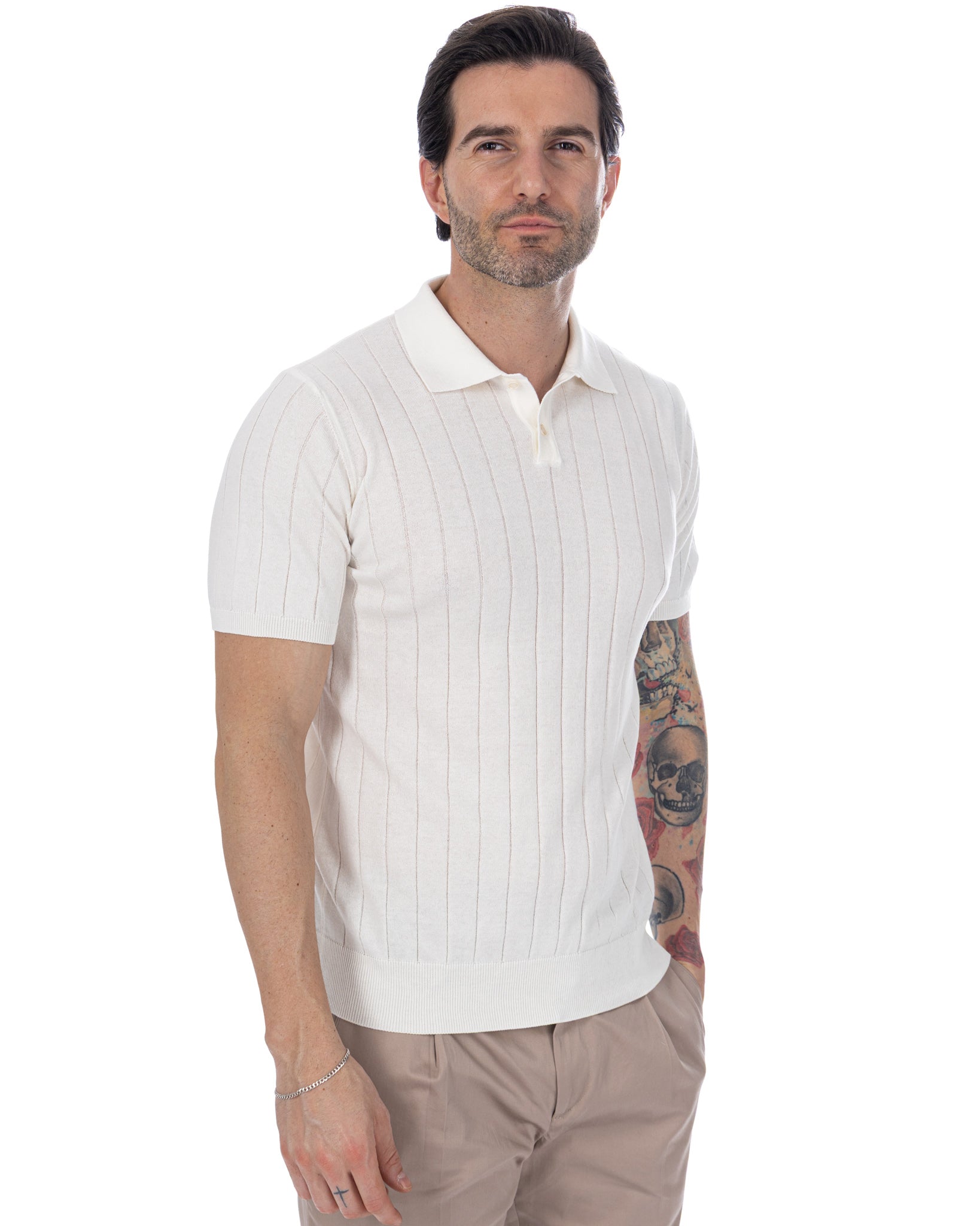 Cameron - polo in maglia a coste bianca