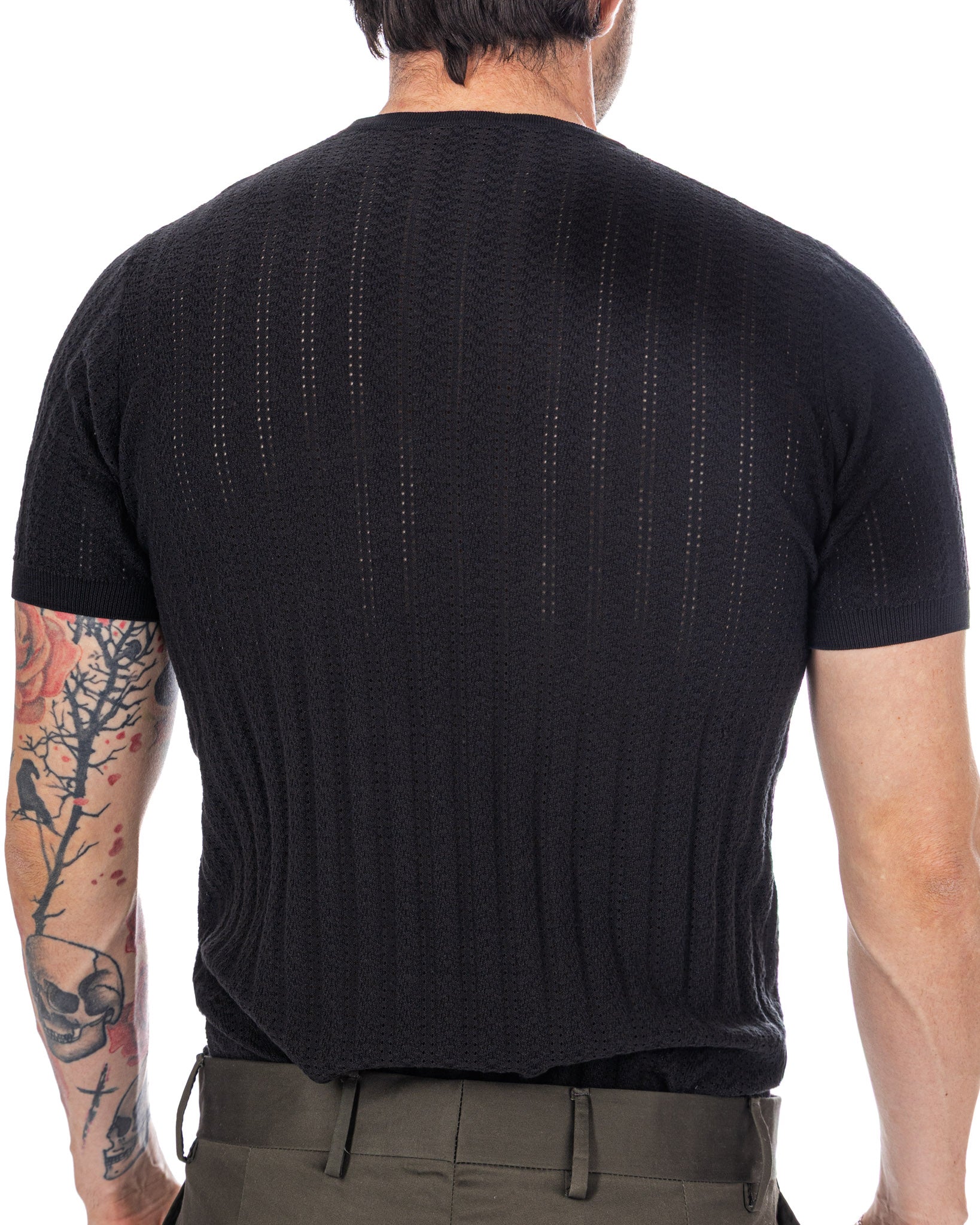 Nick - t-shirt a maglia traforata nera
