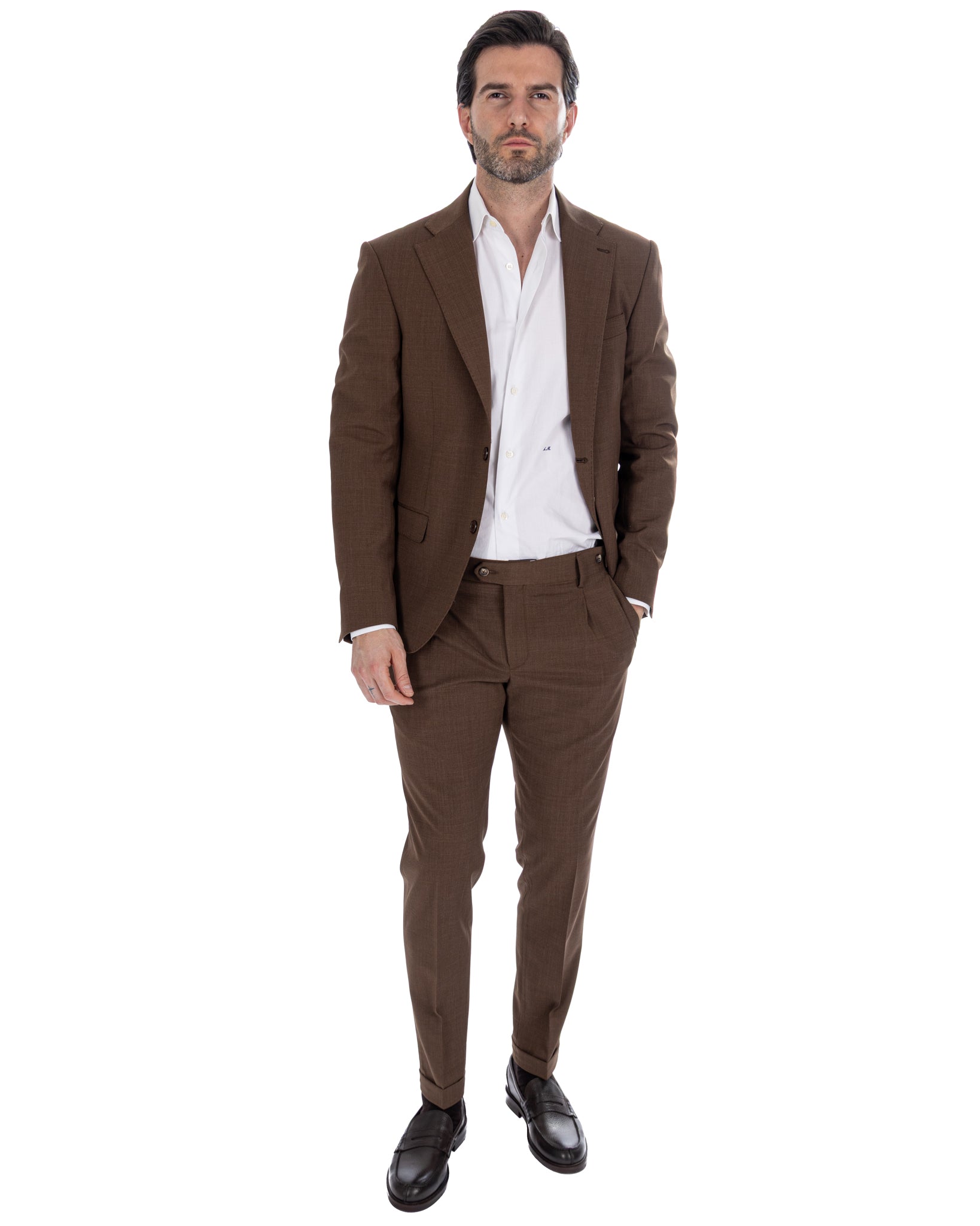Victor - pantalon en laine mélangée marron foncé