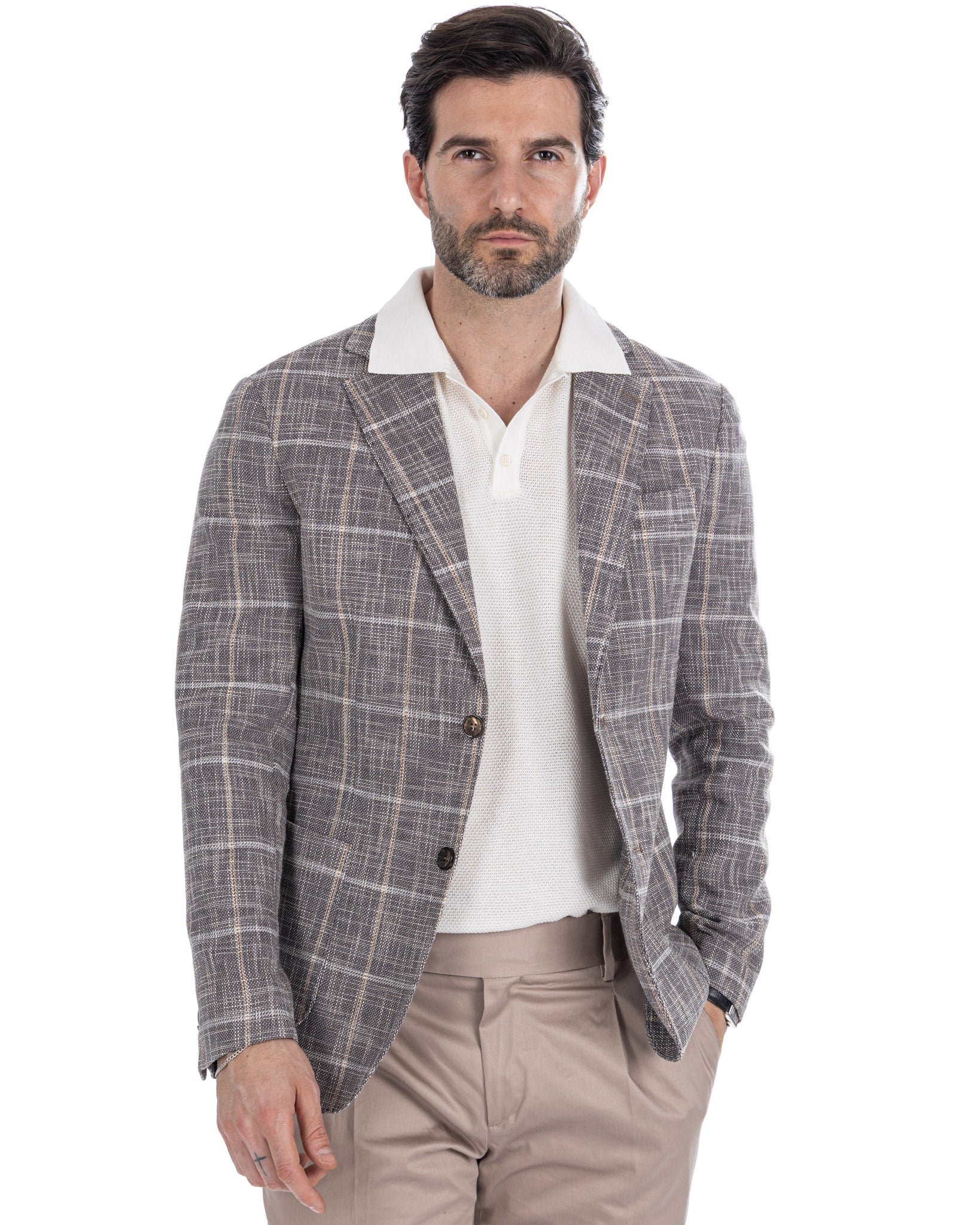 Sitka - Veste à carreaux beige à boutonnage simple