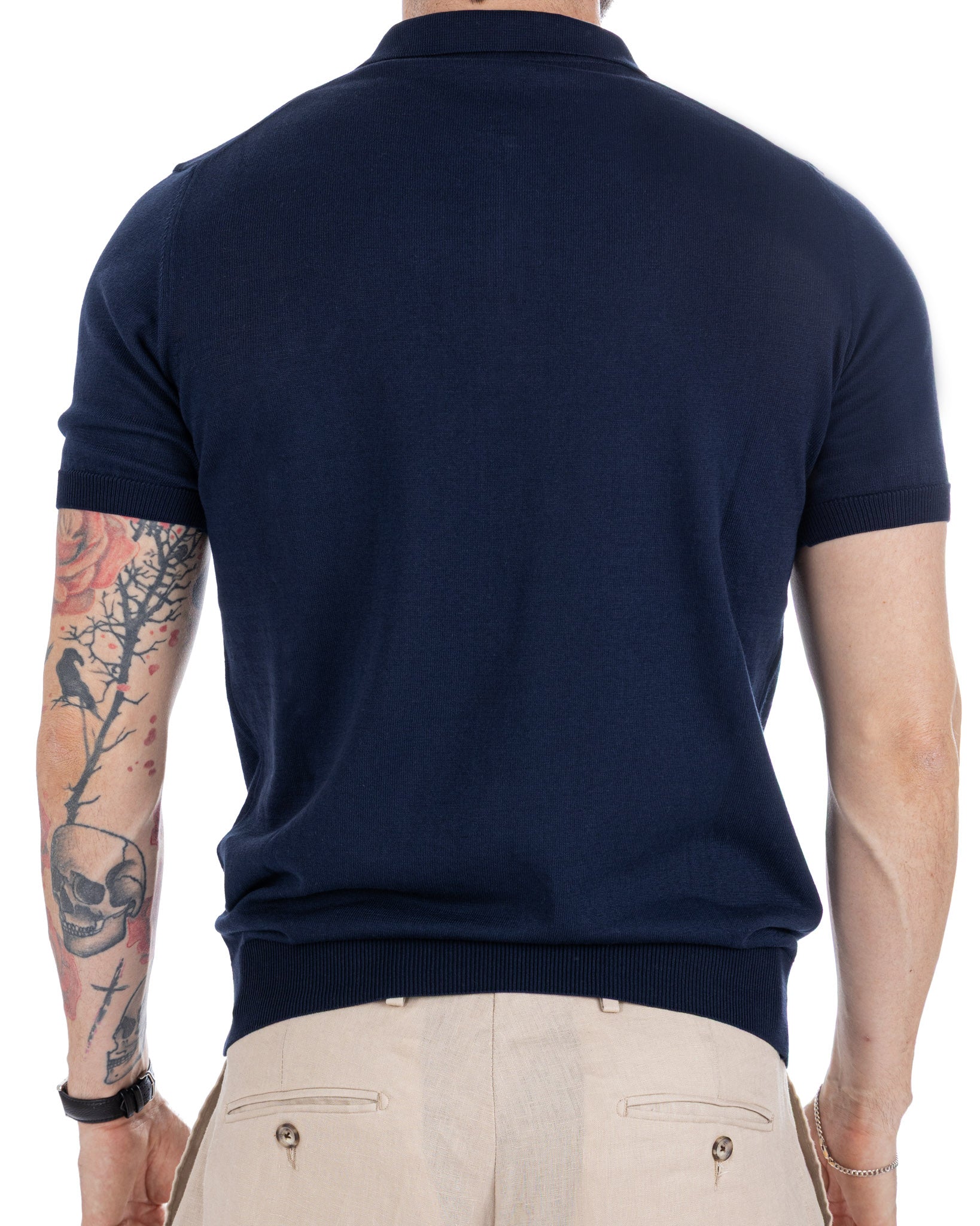 Sebastian - polo in maglia blu con cerniera