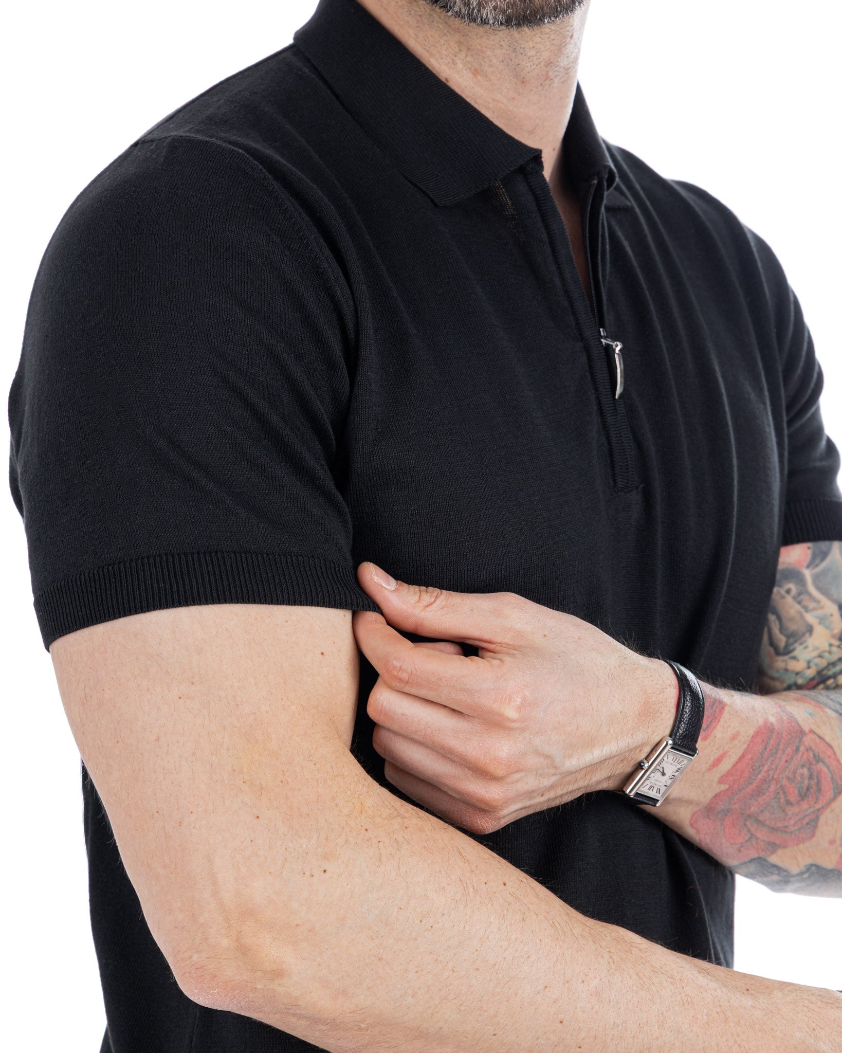 Sebastian - polo en maille noir avec zip
