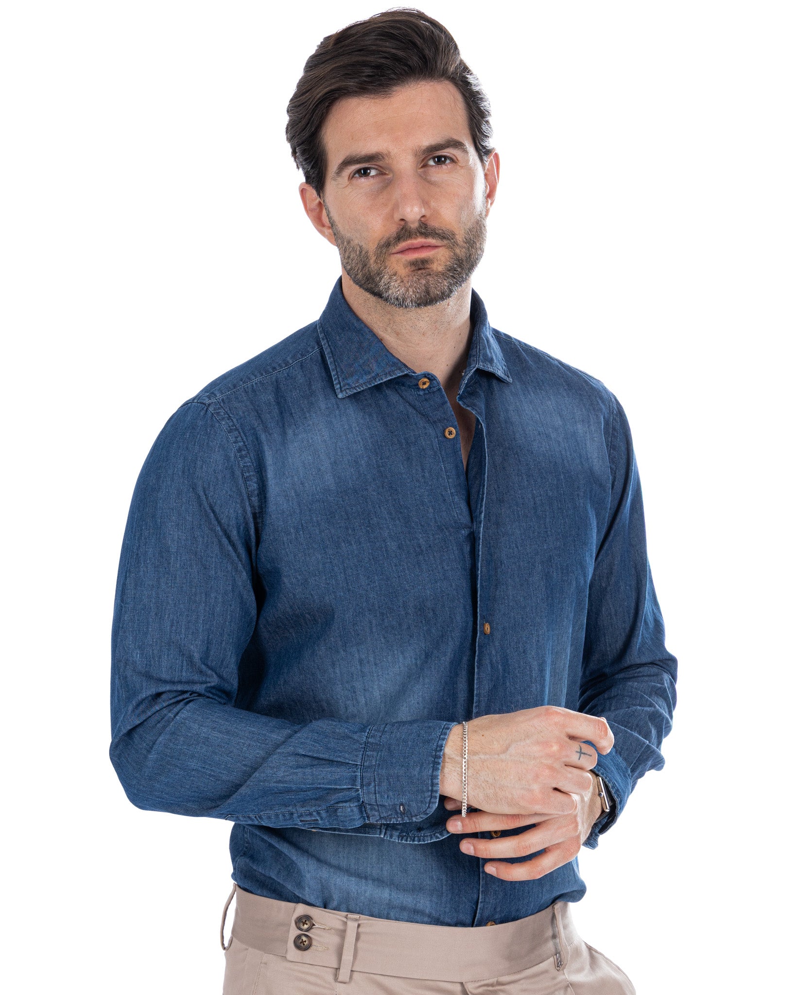 Mark - camicia jeans lavaggio scuro