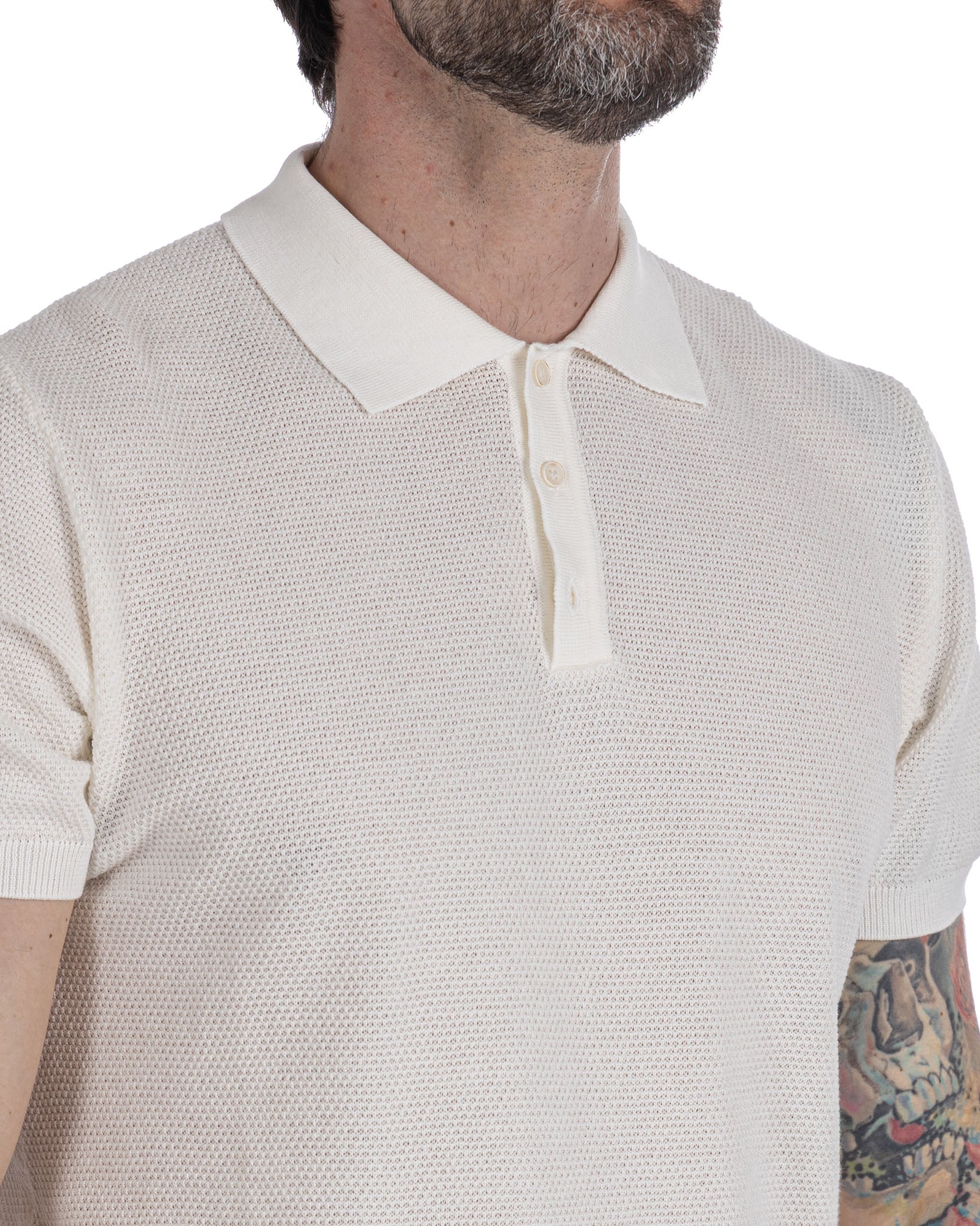 Rod - polo en maille nid d'abeille crème