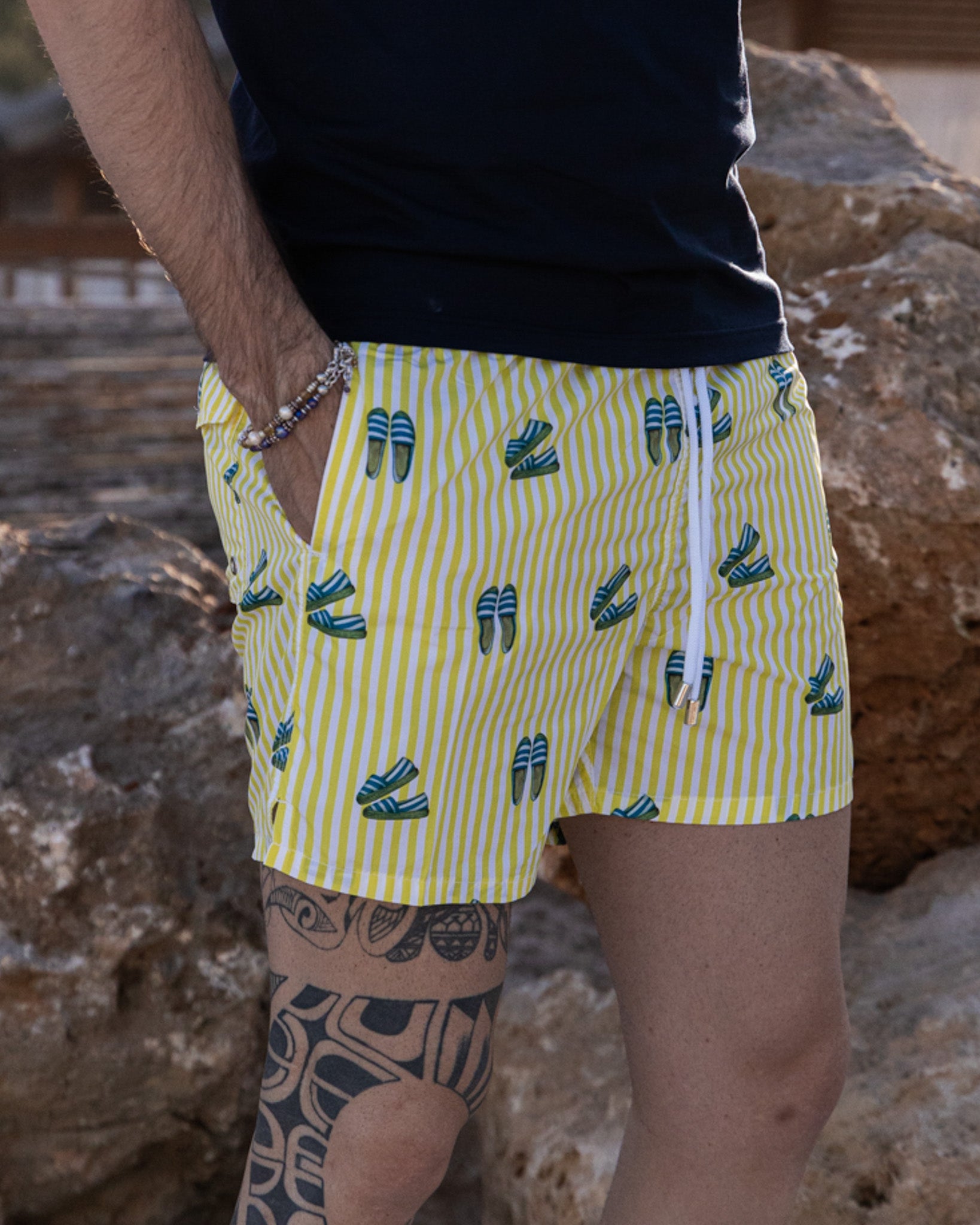 Costume da bagno - Fantasia espadrillas riga gialla