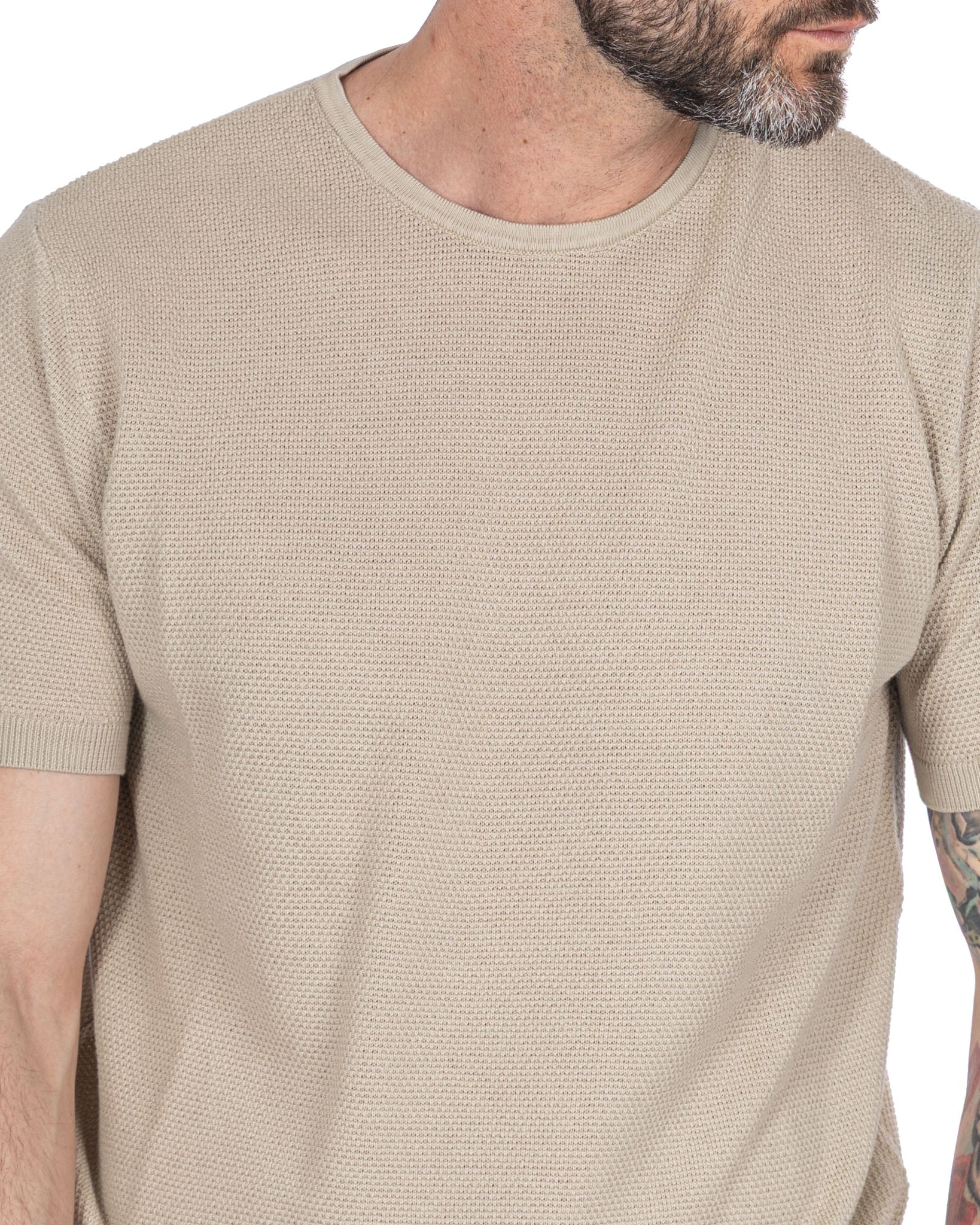 Luciano - t-shirt en maille nid d'abeille crème