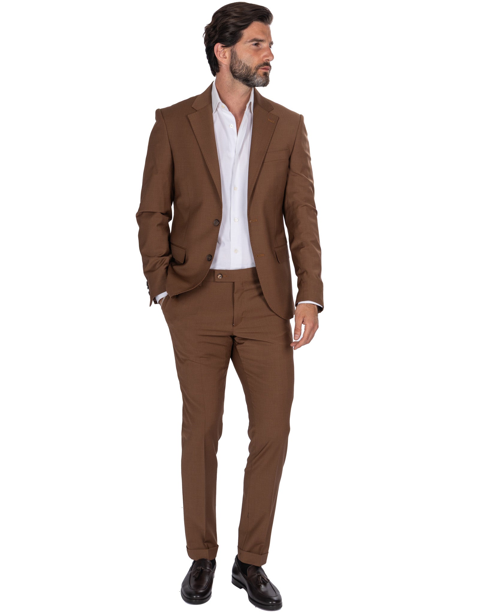 New York - Costume droit en laine tabac
