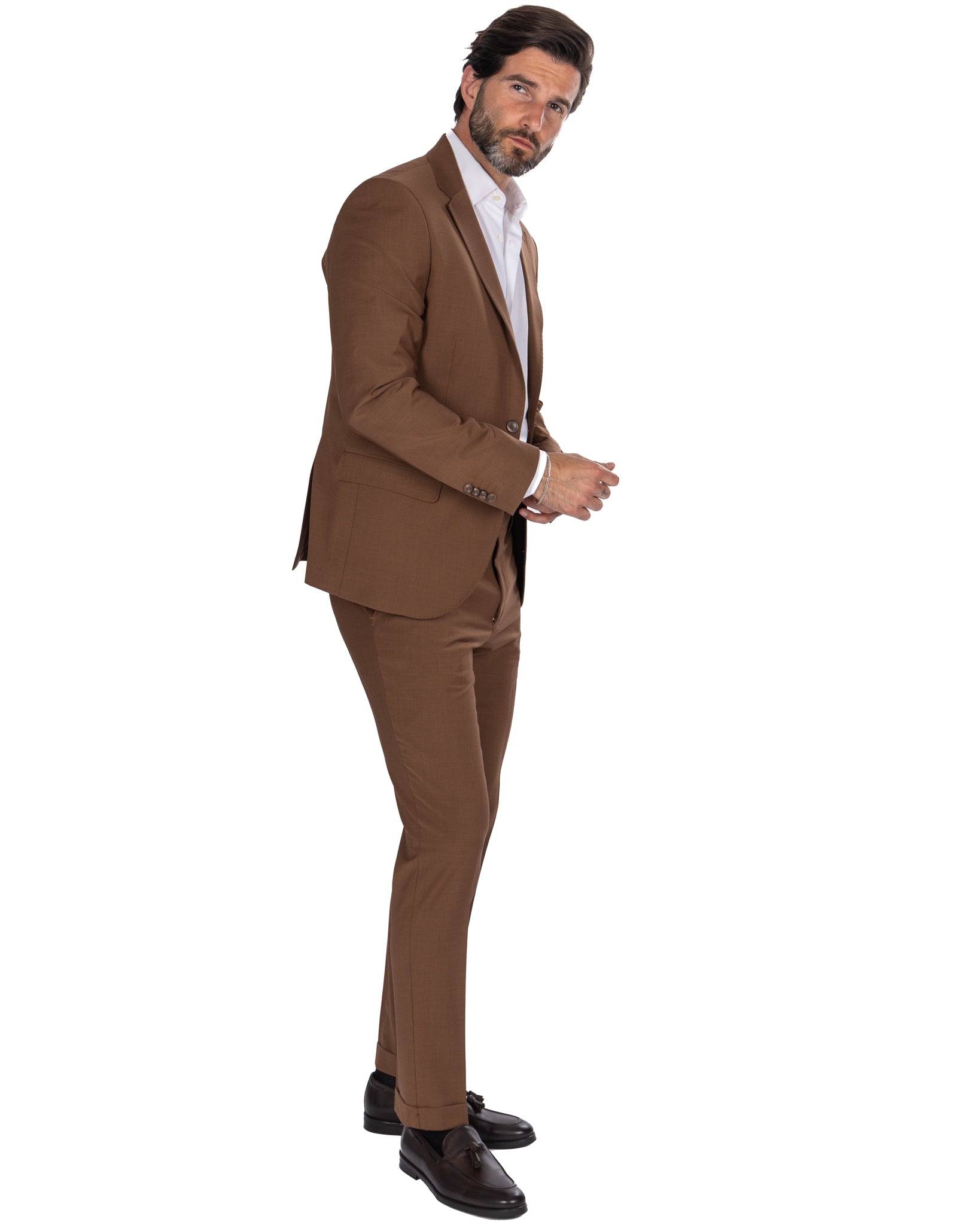 New York - Costume droit en laine tabac