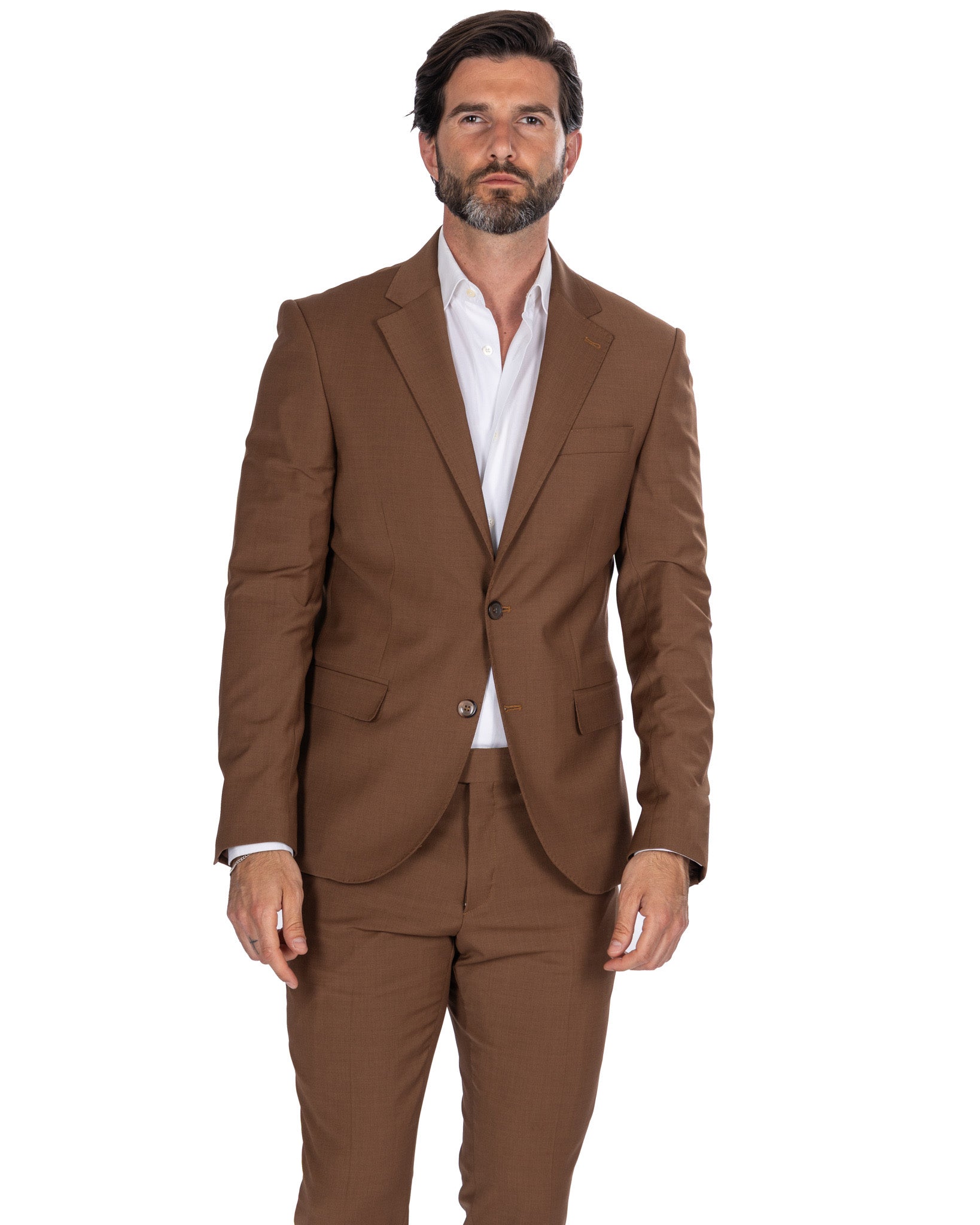 New York - Costume droit en laine tabac