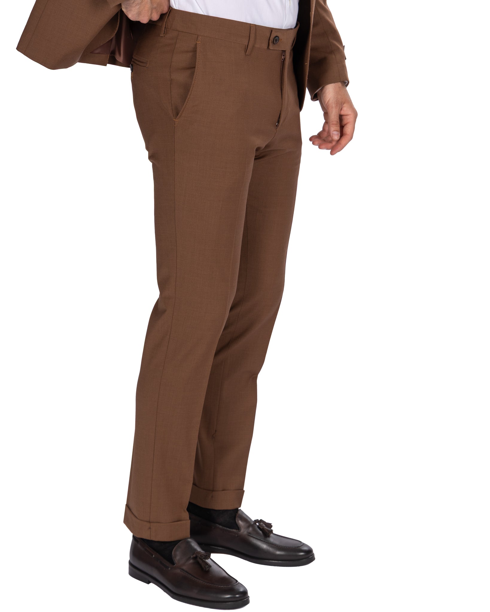 New York - Costume droit en laine tabac