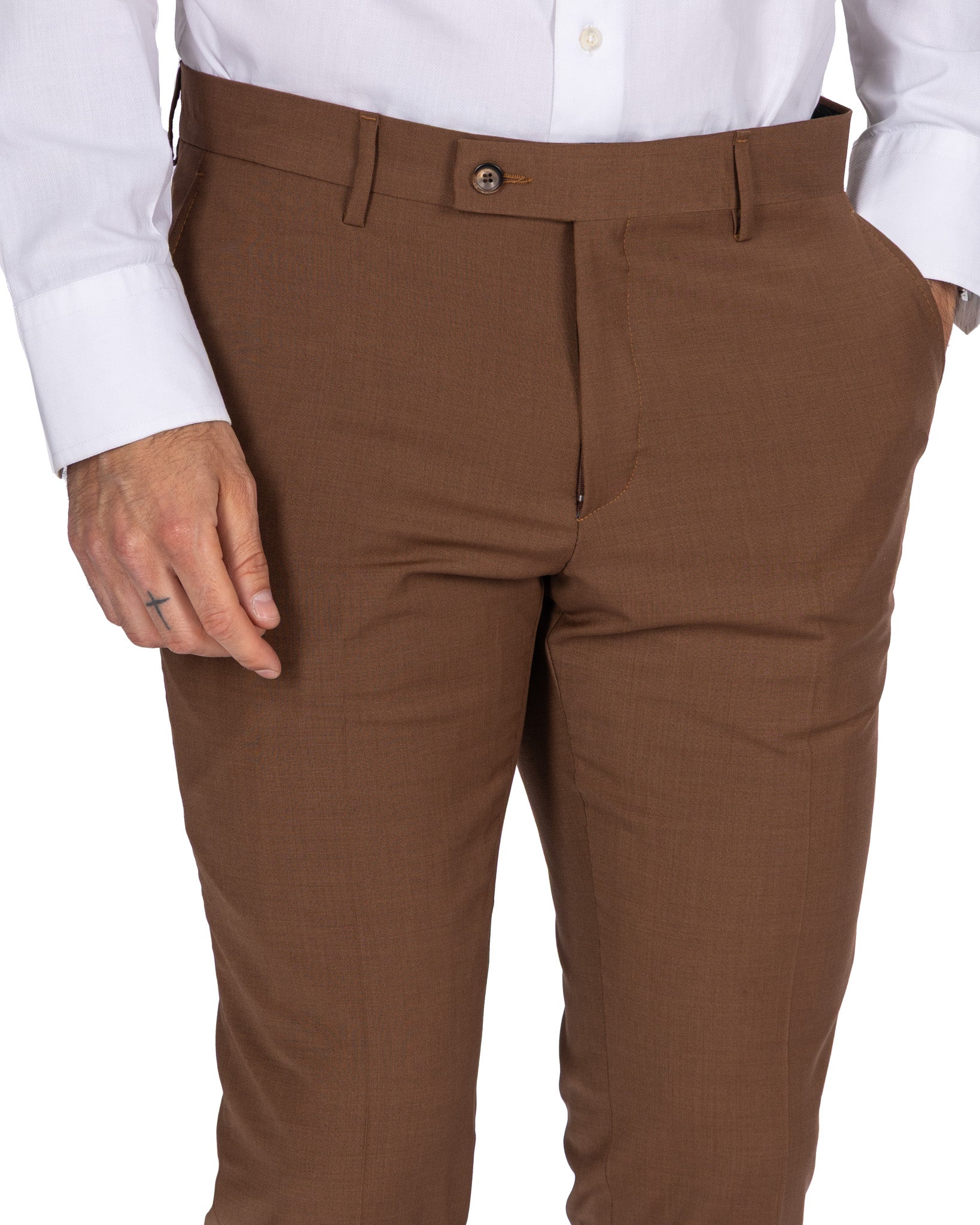 New York - Costume droit en laine tabac