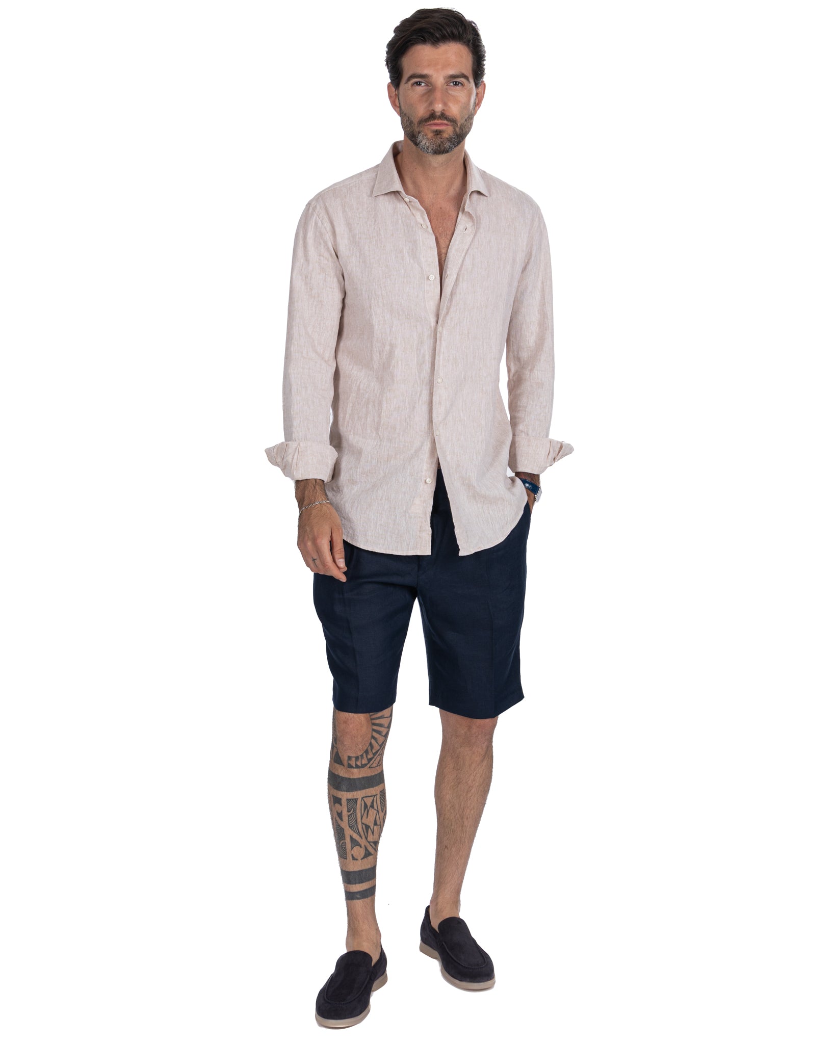 Rowan - Bermuda taille haute à plis bleus