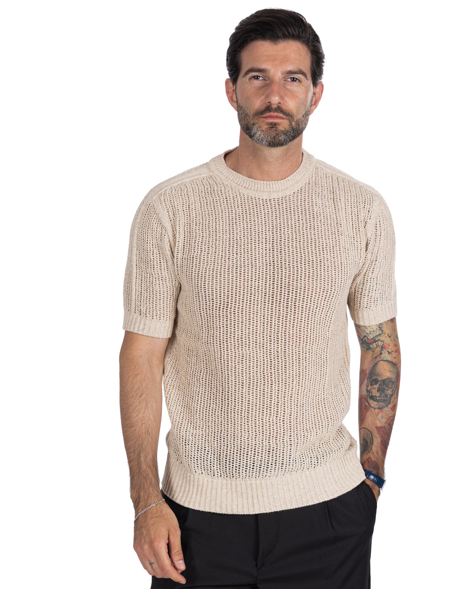 Grigor - beige perforated oversized t-shirt