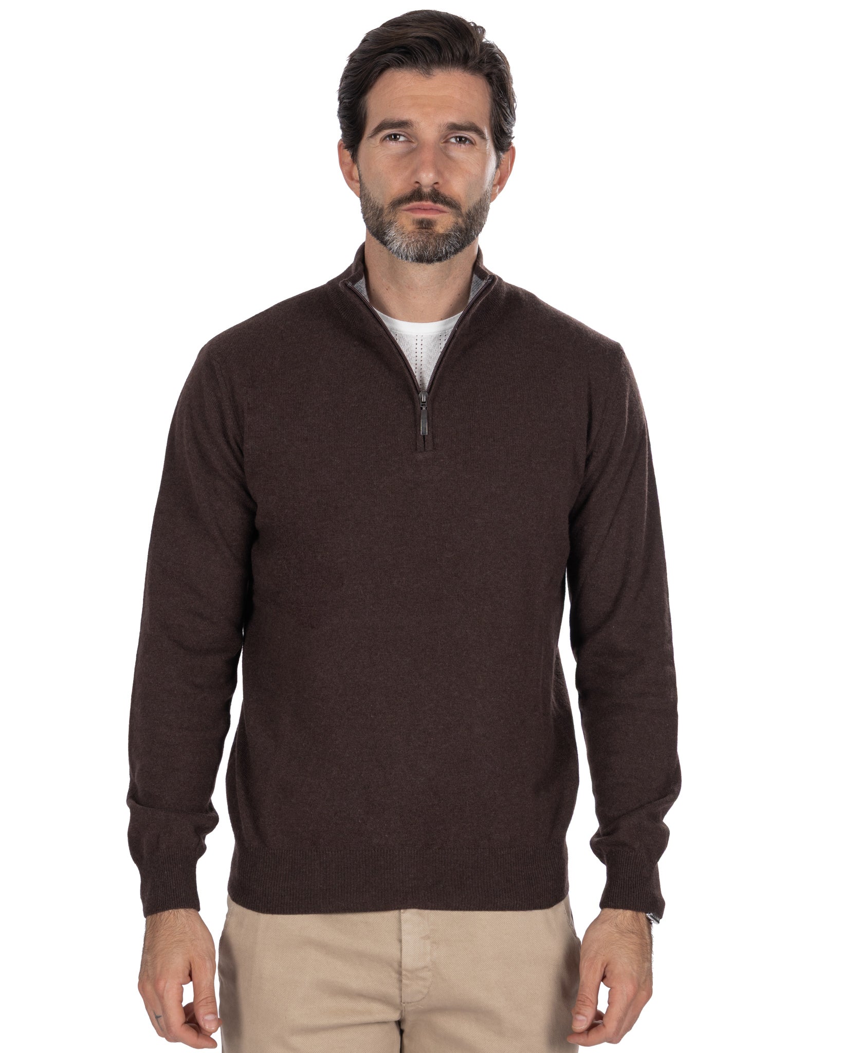 Rory zip-up turtleneck sweater in dark cashmere blend