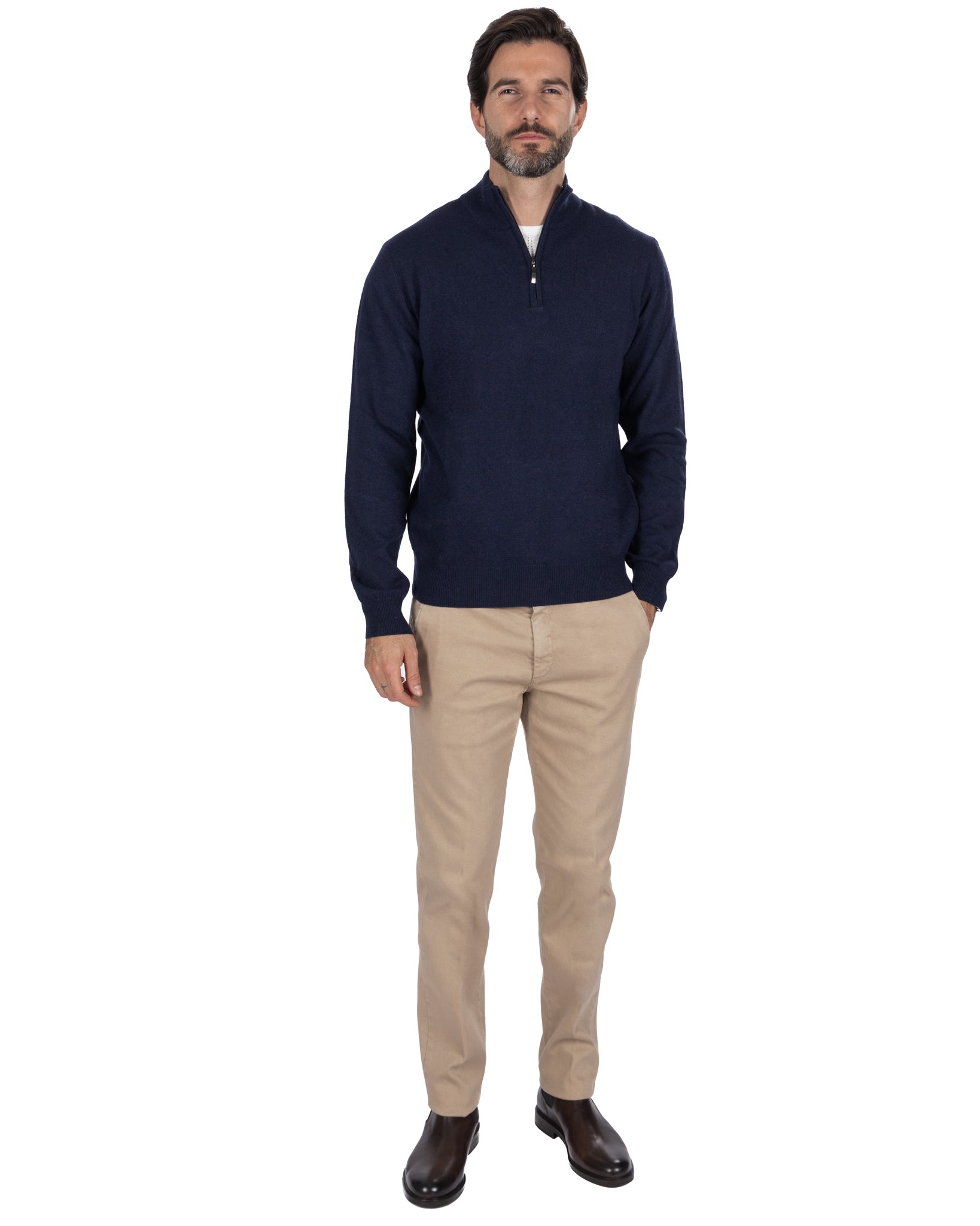 Rory zip-up turtleneck sweater in blue cashmere blend