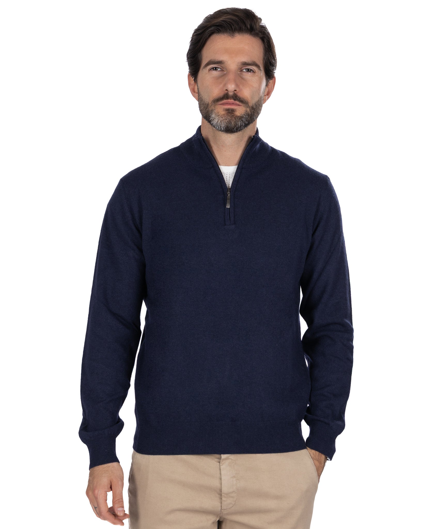 Rory zip-up turtleneck sweater in blue cashmere blend