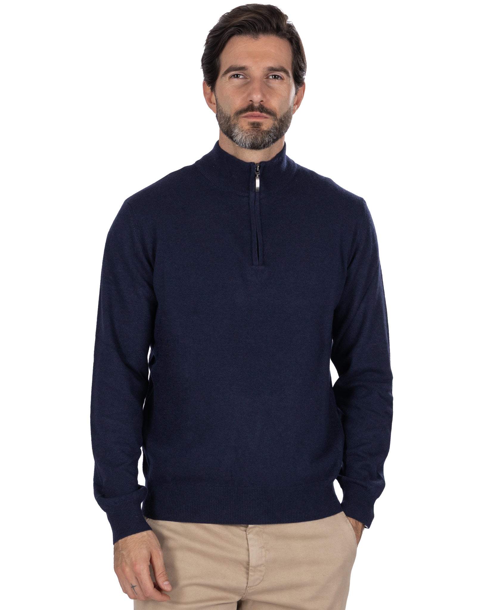 Rory zip-up turtleneck sweater in blue cashmere blend