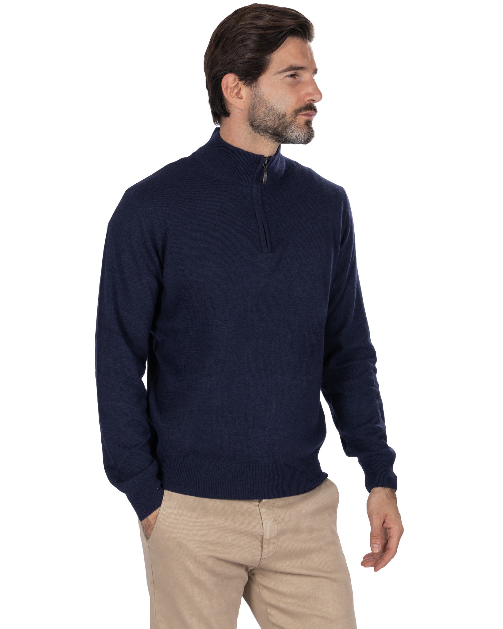 Rory zip-up turtleneck sweater in blue cashmere blend
