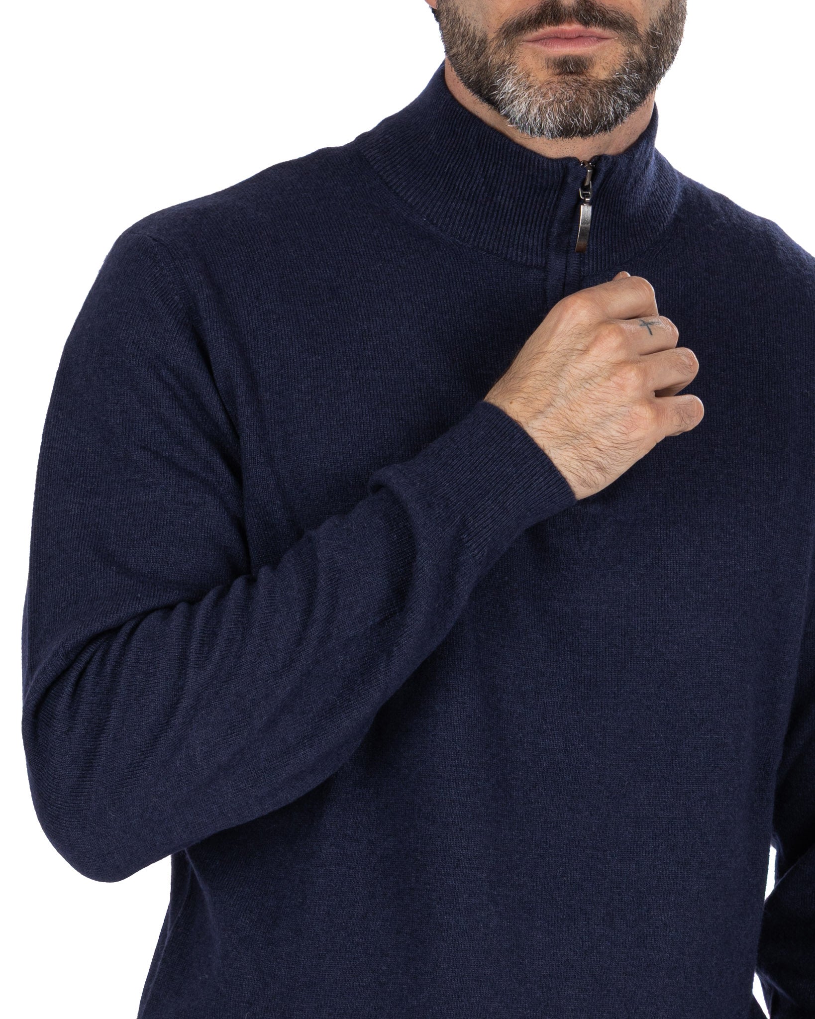Rory zip-up turtleneck sweater in blue cashmere blend