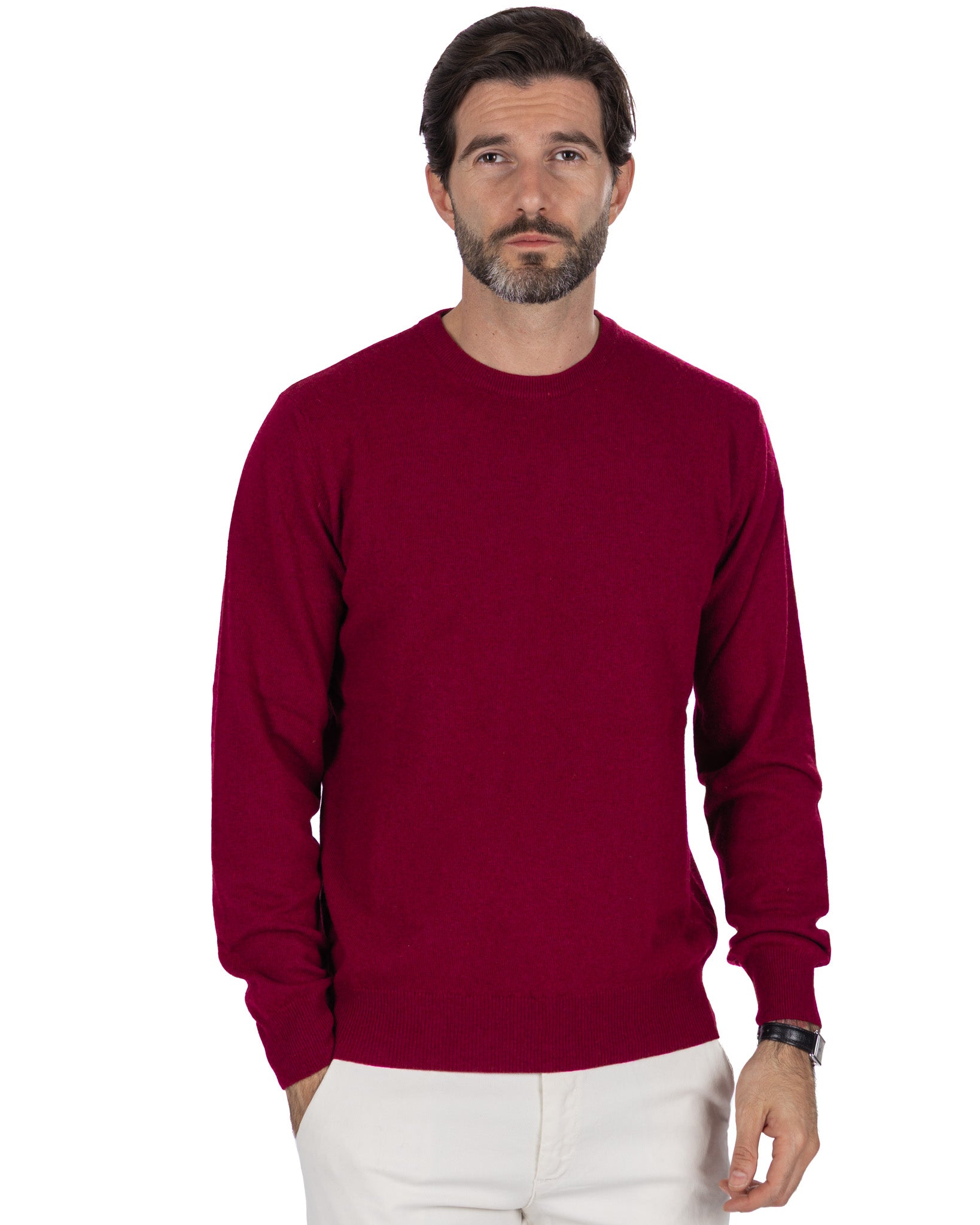 Pull ras du cou Dustin en mélange de cachemire bordeaux