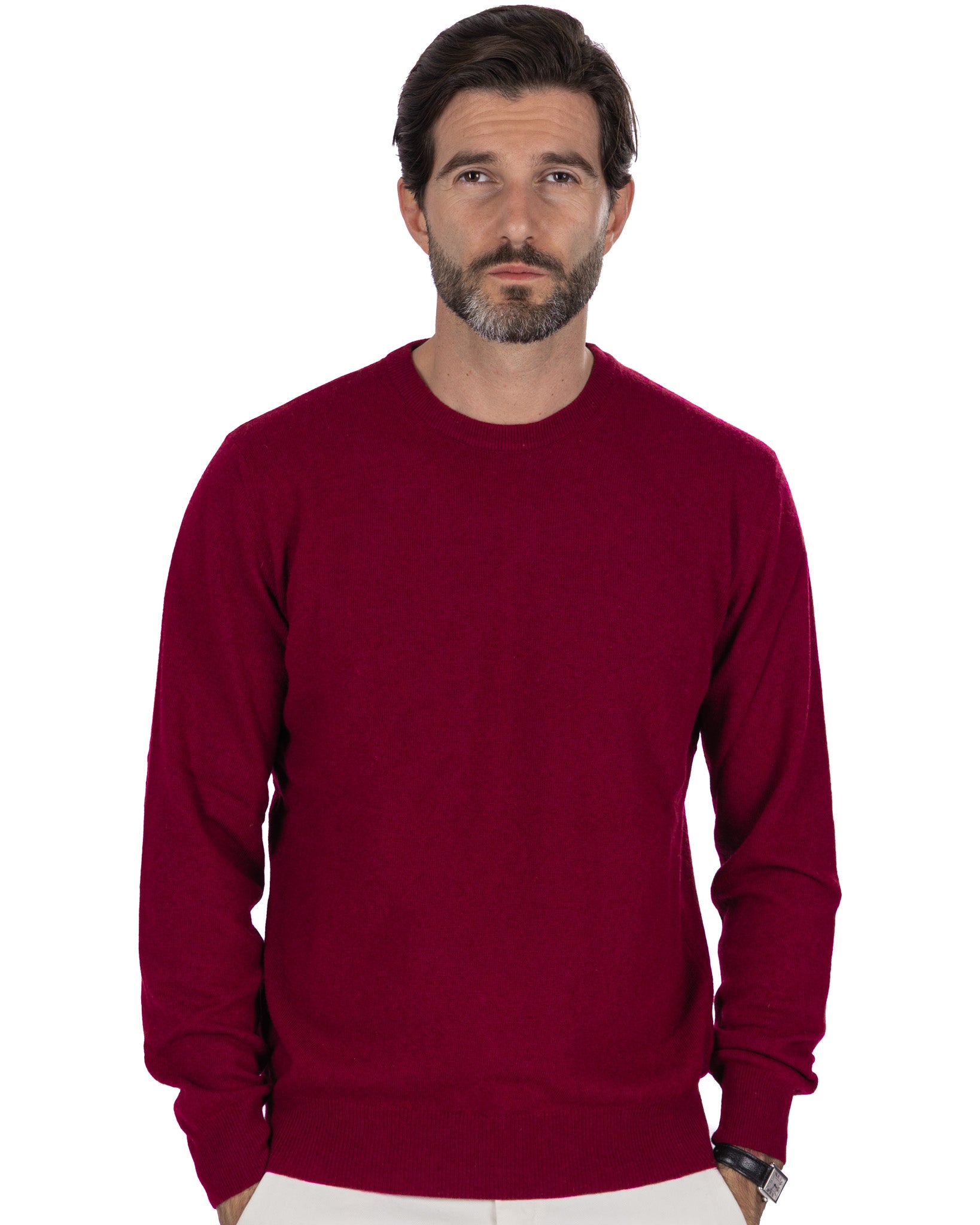 Pull ras du cou Dustin en mélange de cachemire bordeaux