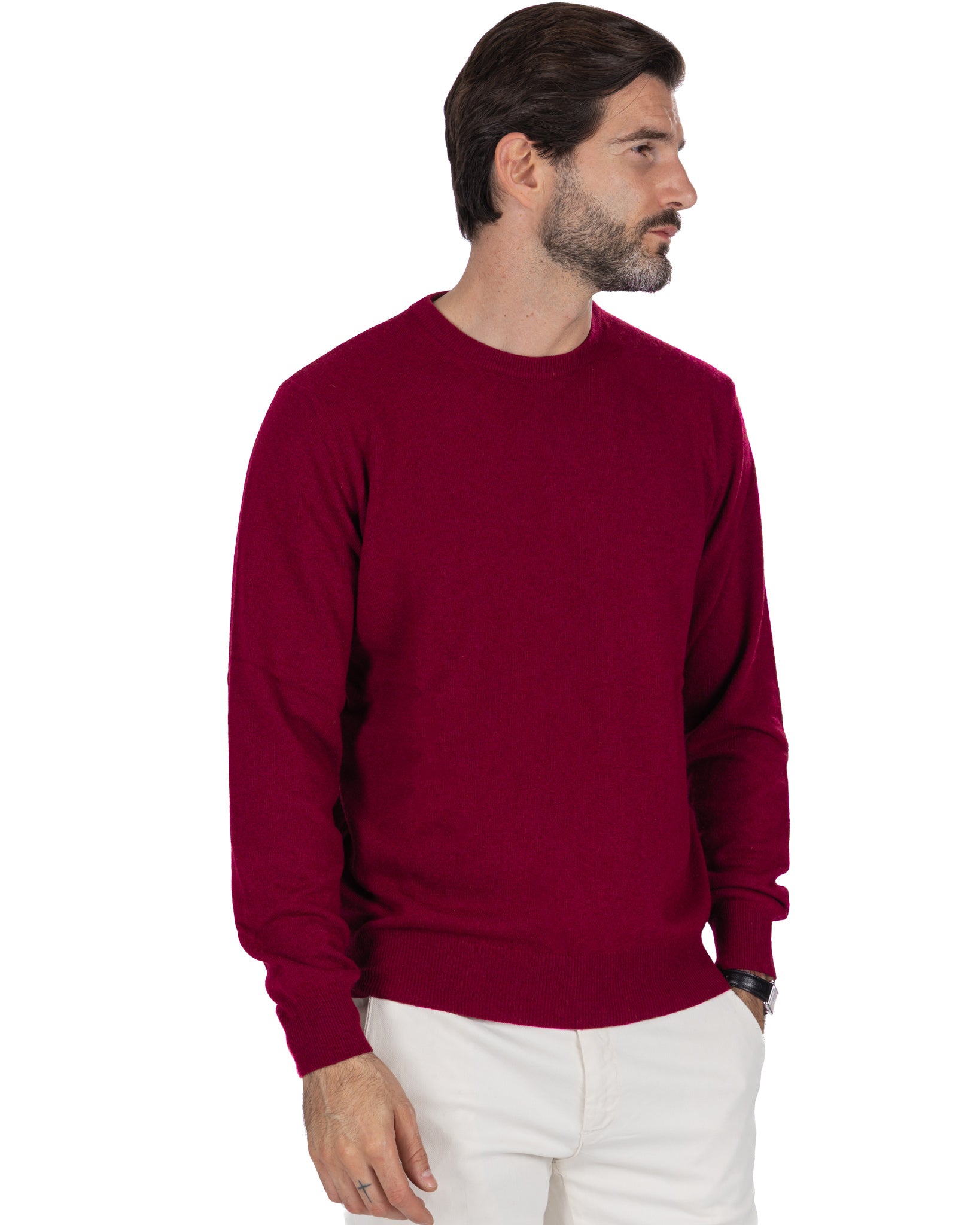 Pull ras du cou Dustin en mélange de cachemire bordeaux