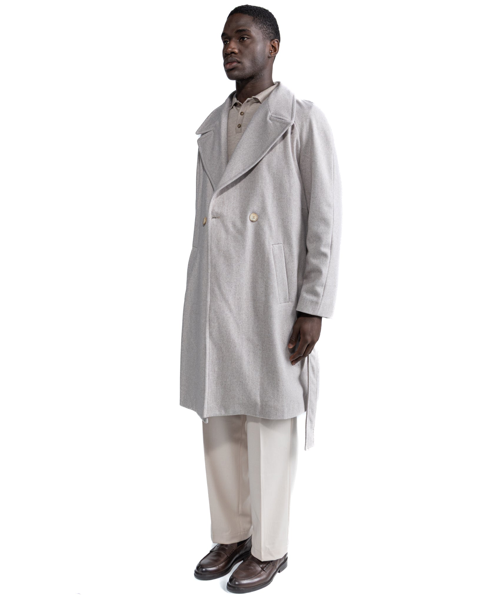 Freud long coat in beige flannel