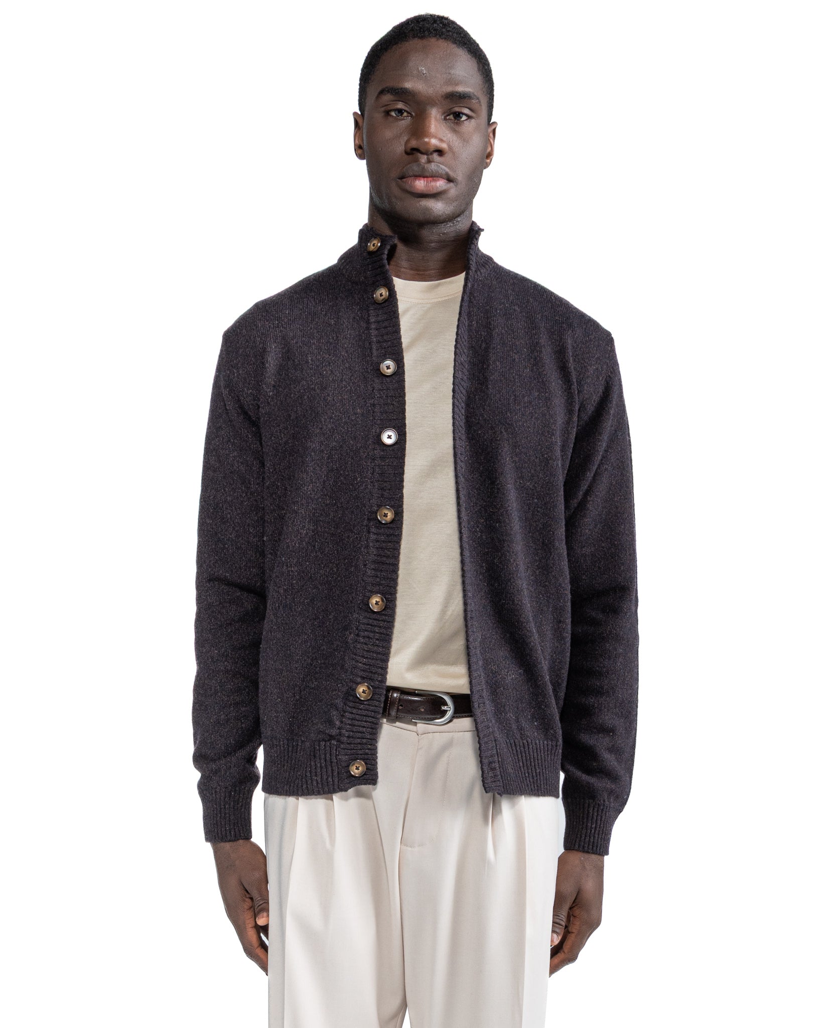 Tavolara mouliné dark brown knitted jacket