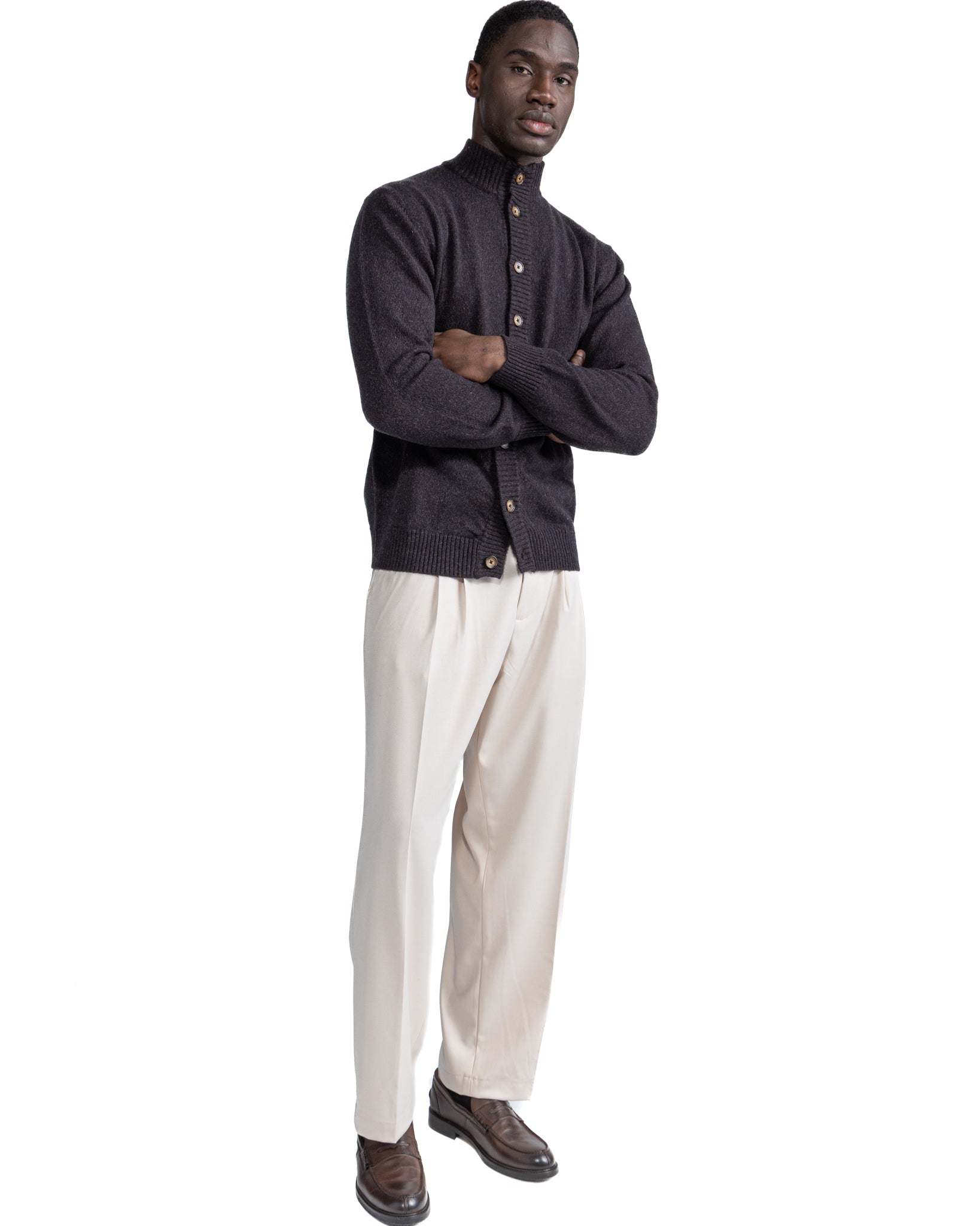 Tavolara mouliné dark brown knitted jacket