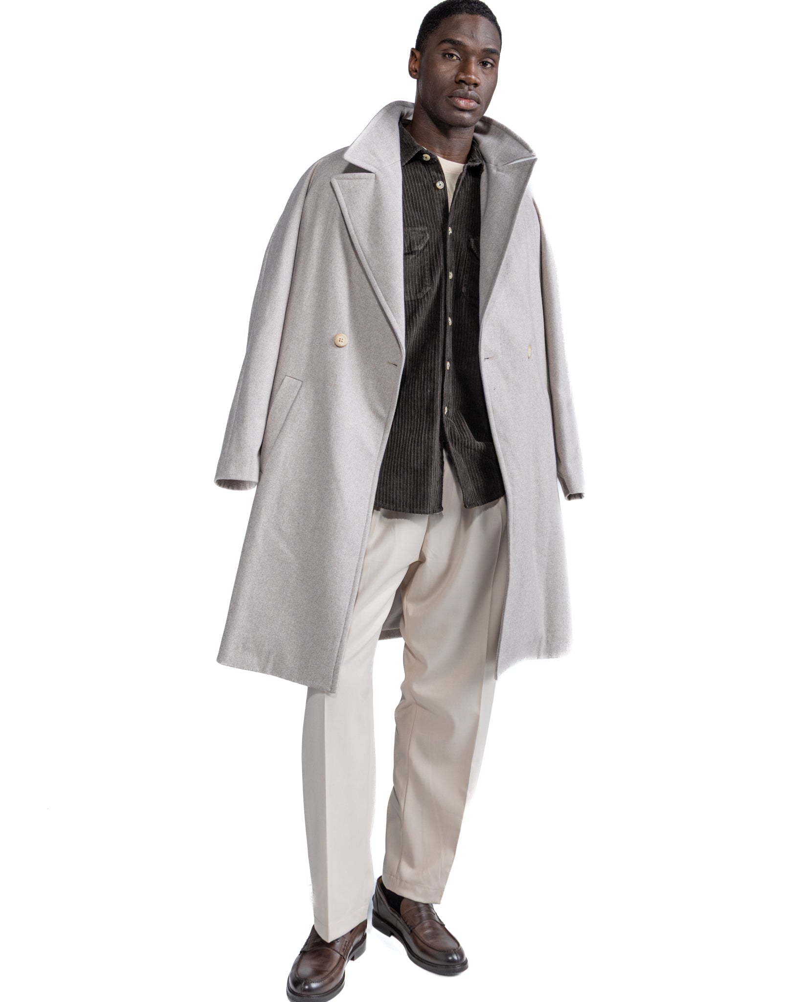 Freud long coat in beige flannel