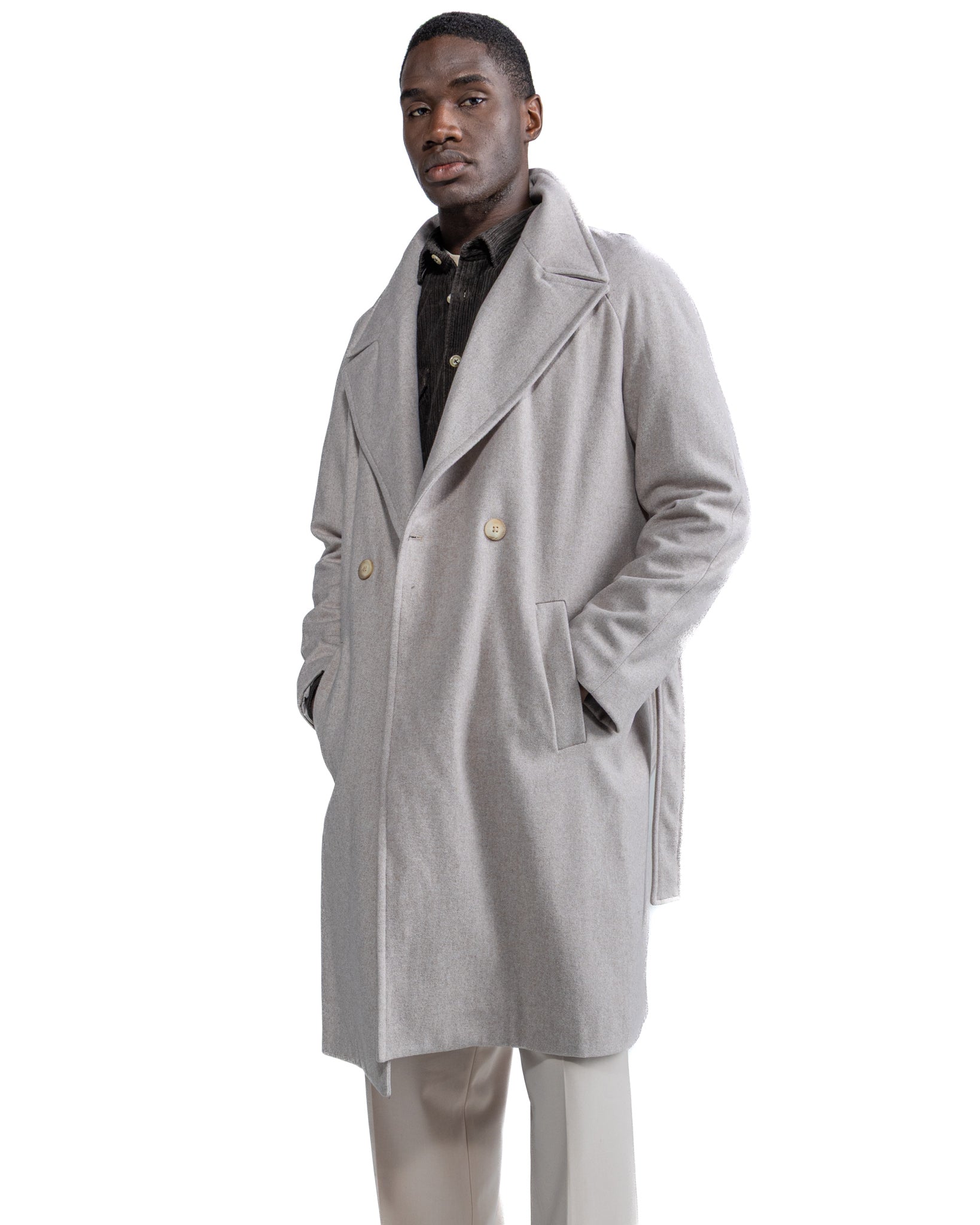 Freud long coat in beige flannel