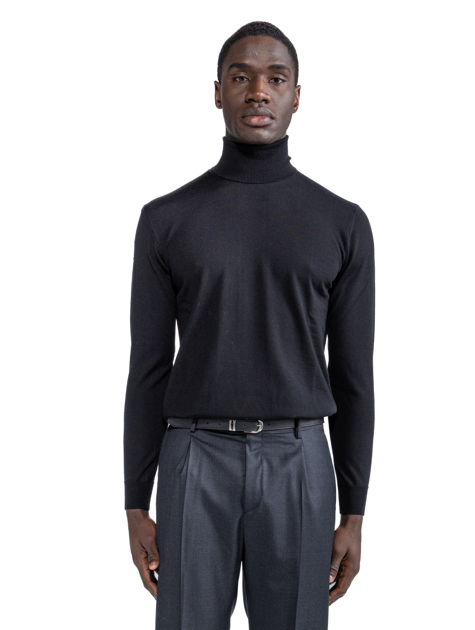 Vietri Turtleneck in Black Tollegno Wool