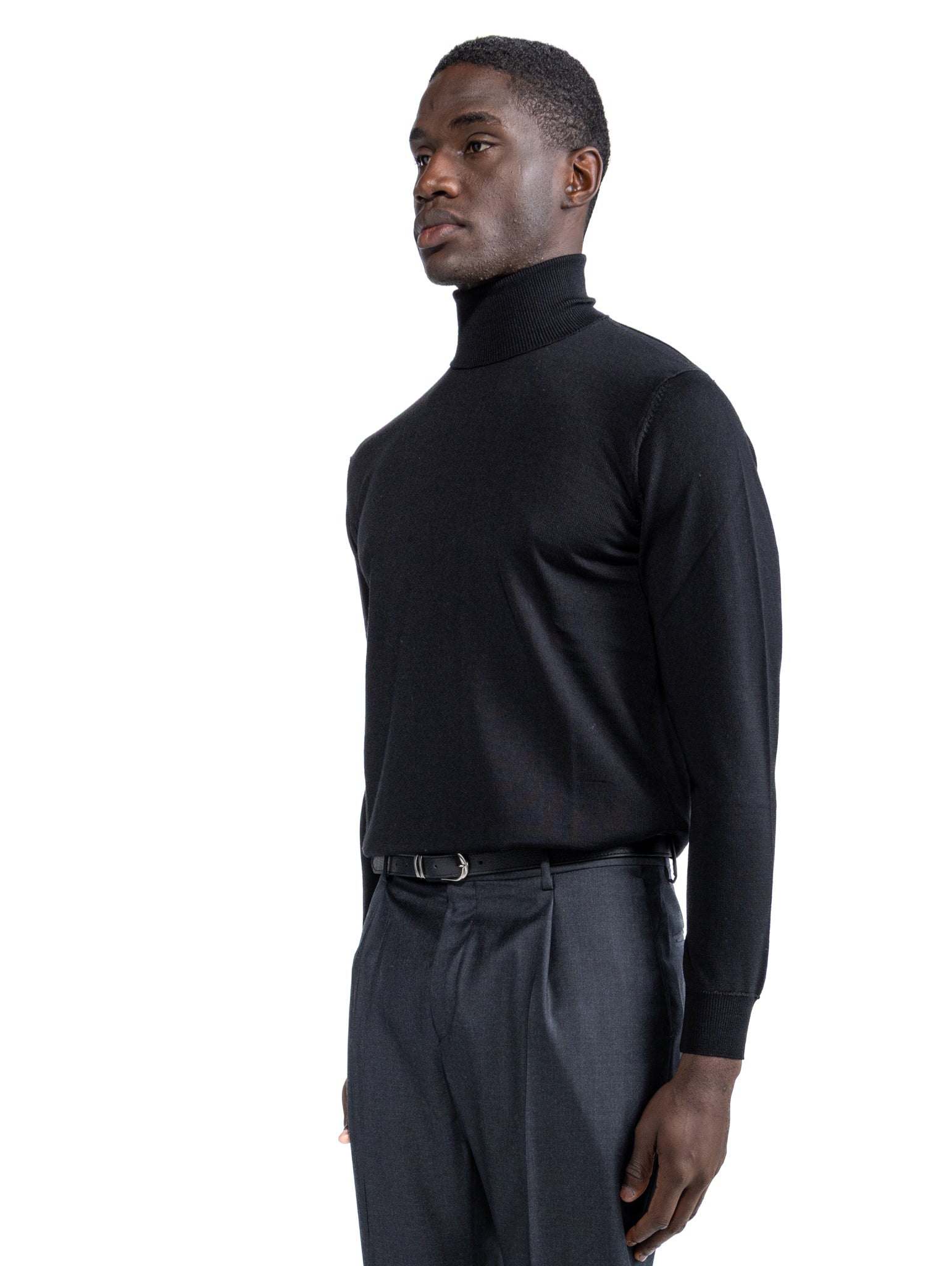 Vietri Turtleneck in Black Tollegno Wool
