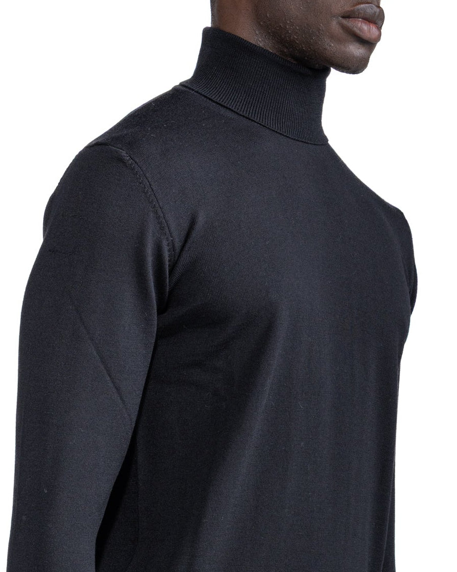 Vietri Turtleneck in Black Tollegno Wool