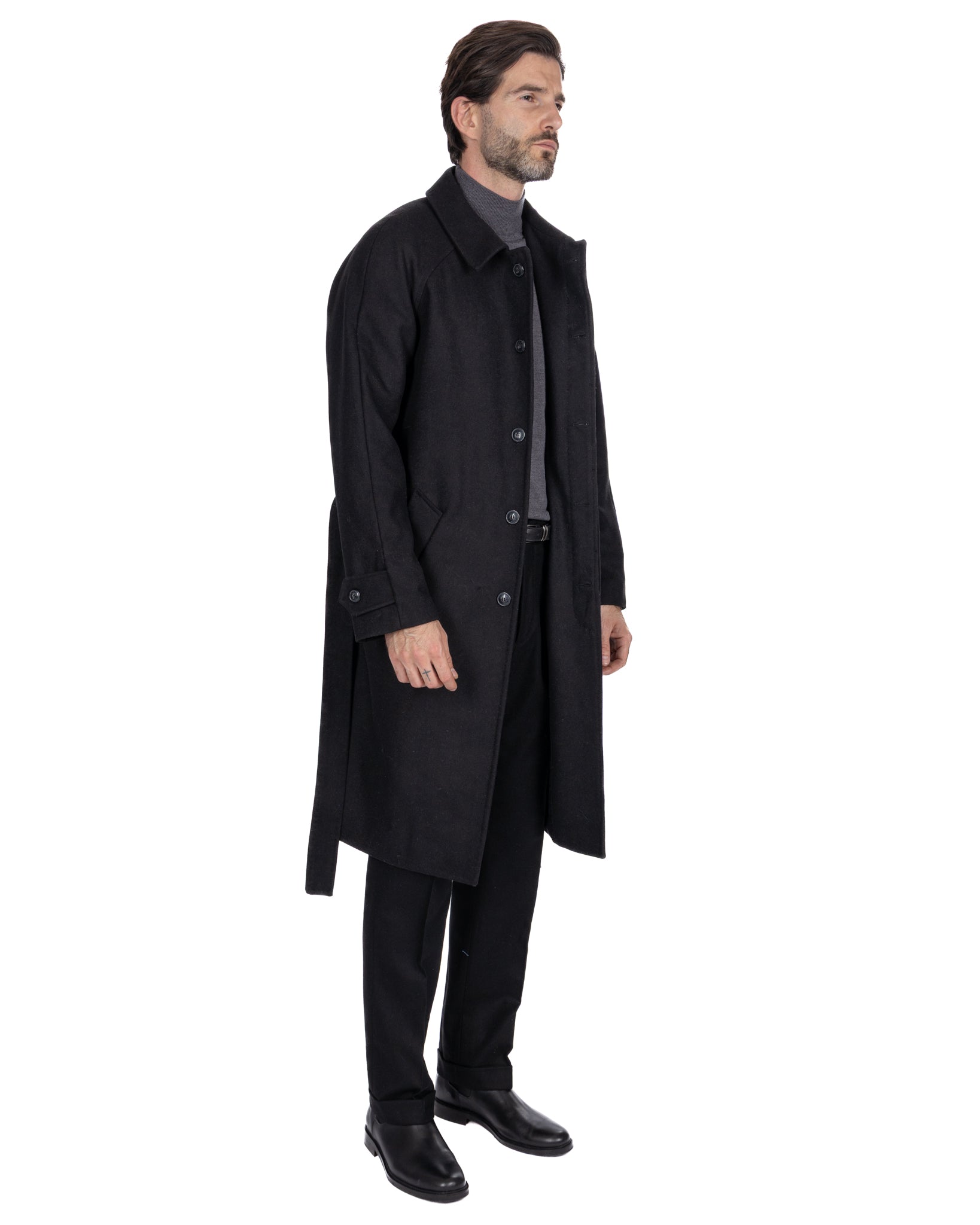 Manteau long Dimitri en flanelle noire