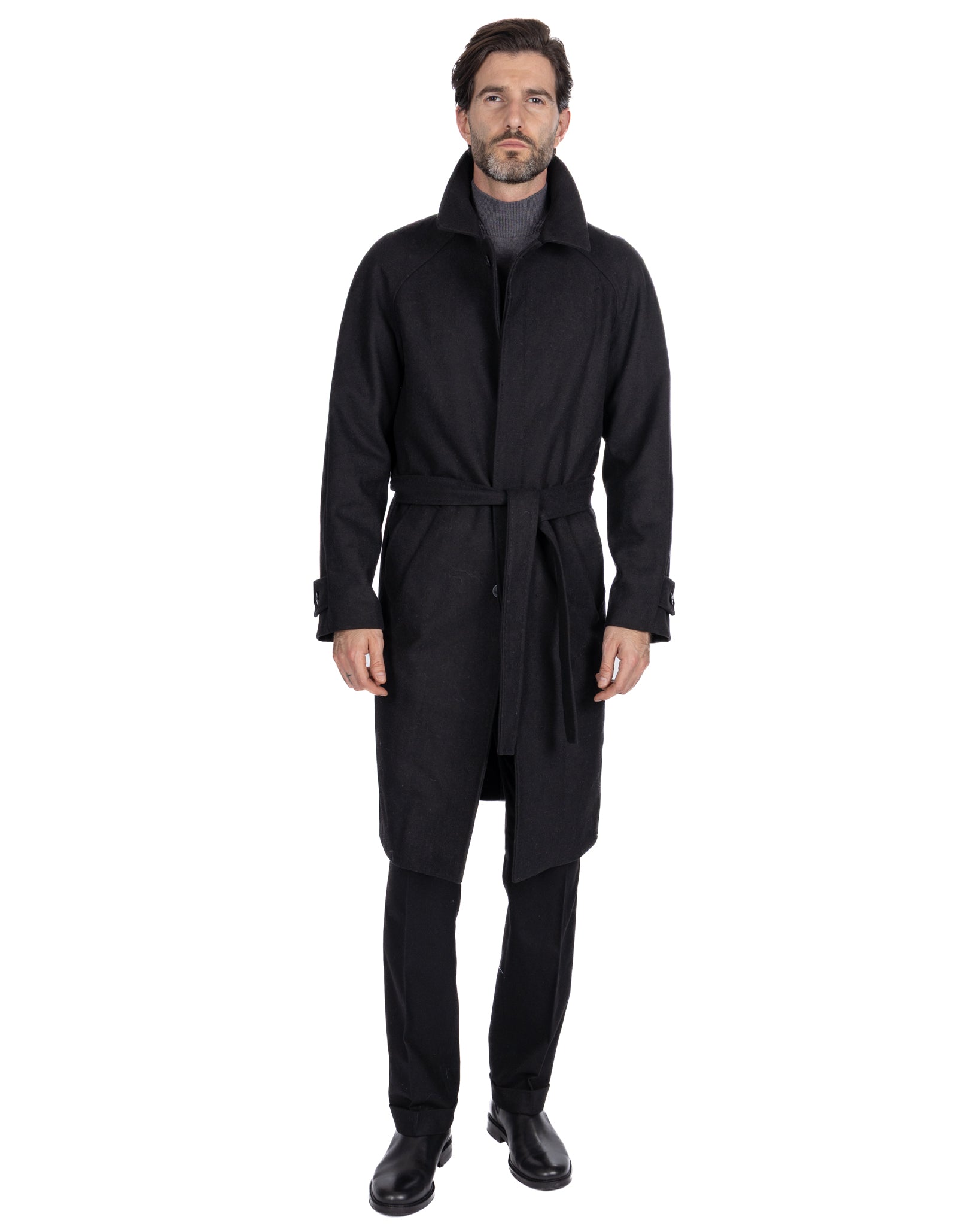 Manteau long Dimitri en flanelle noire