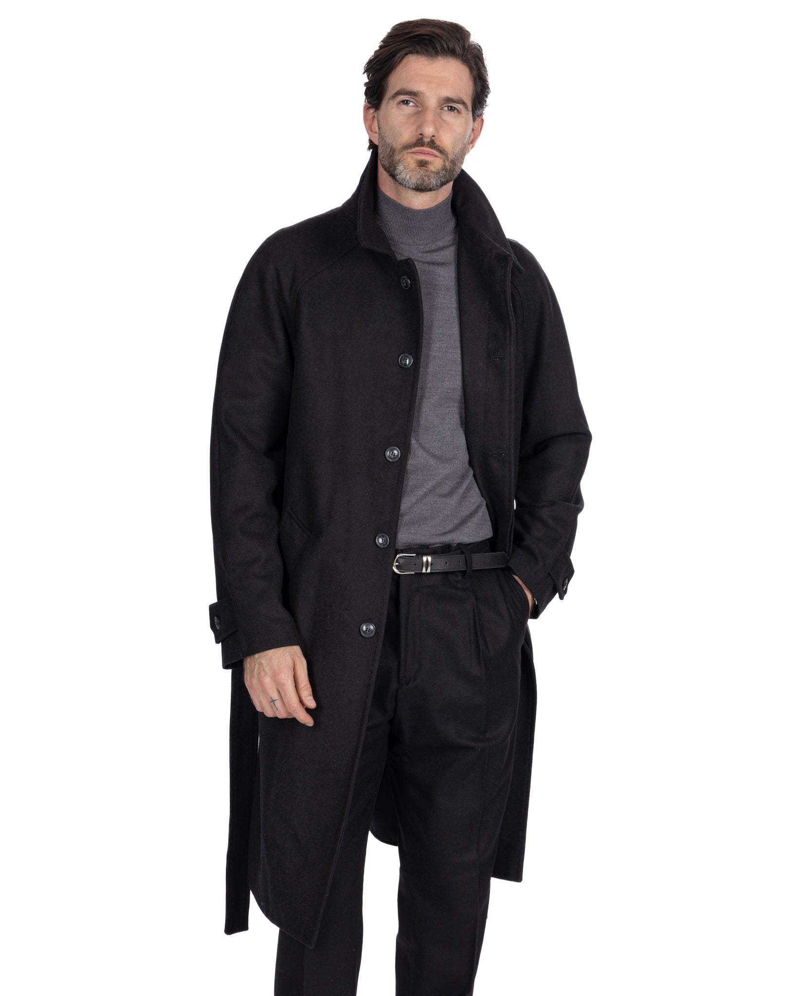 Manteau long Dimitri en flanelle noire