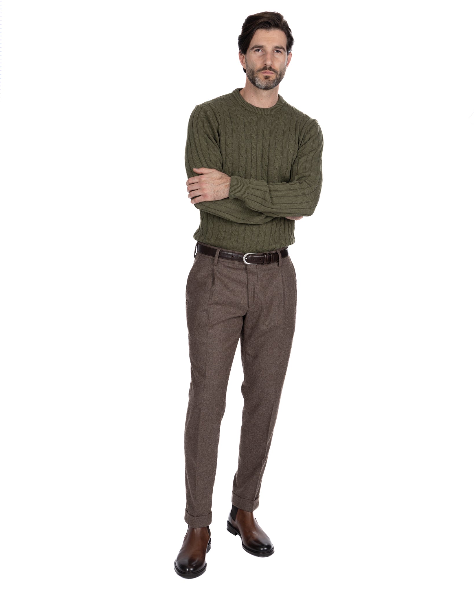 Pantalone con fascia Leica in flanella fango