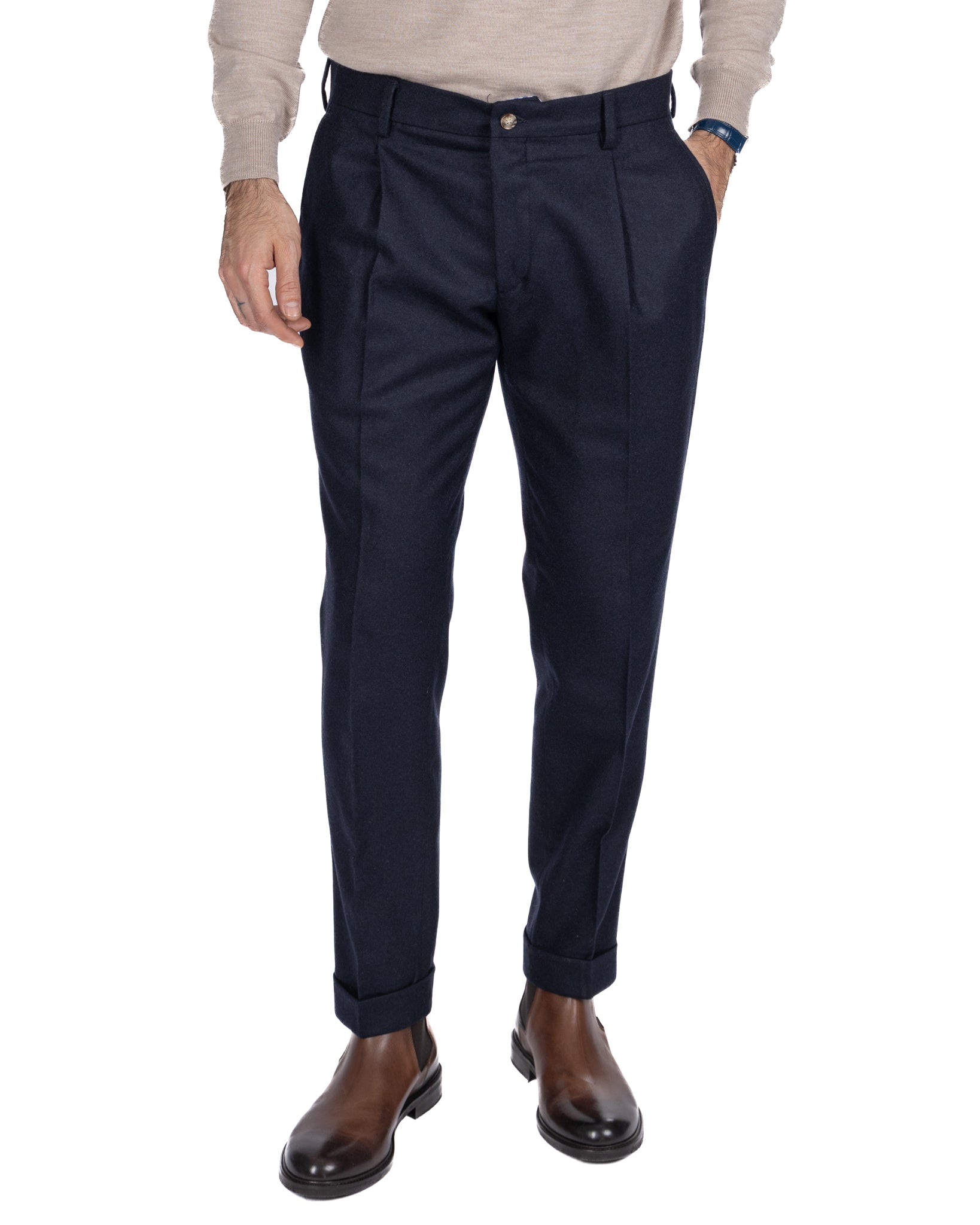 Pantalone con fascia Leica in flanella blu