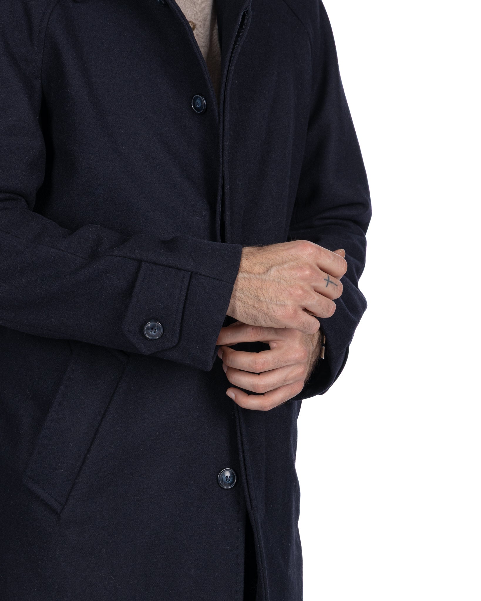 Cappotto lungo Dimitri in flanella blu