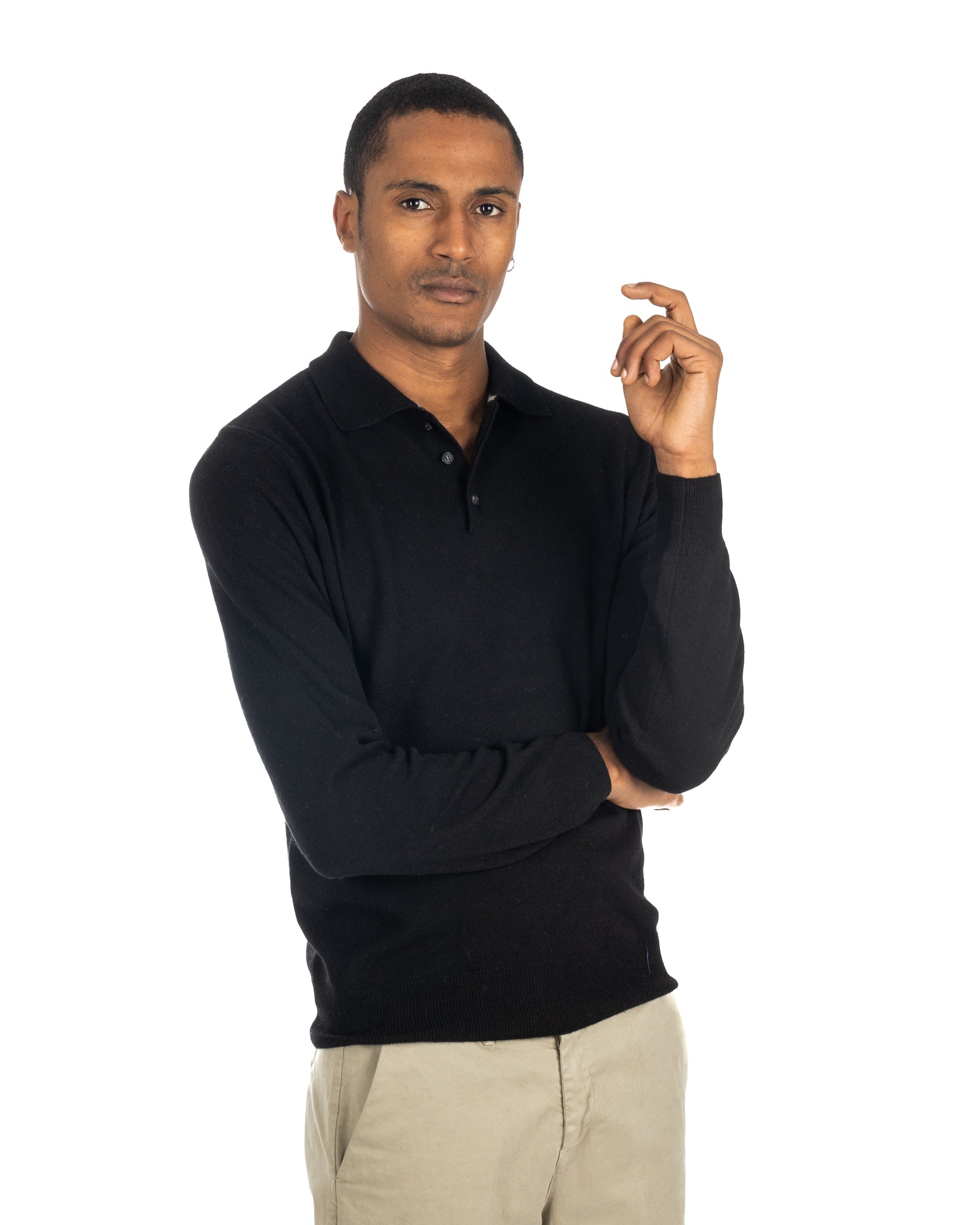 Tiger - black cashmere blend polo shirt