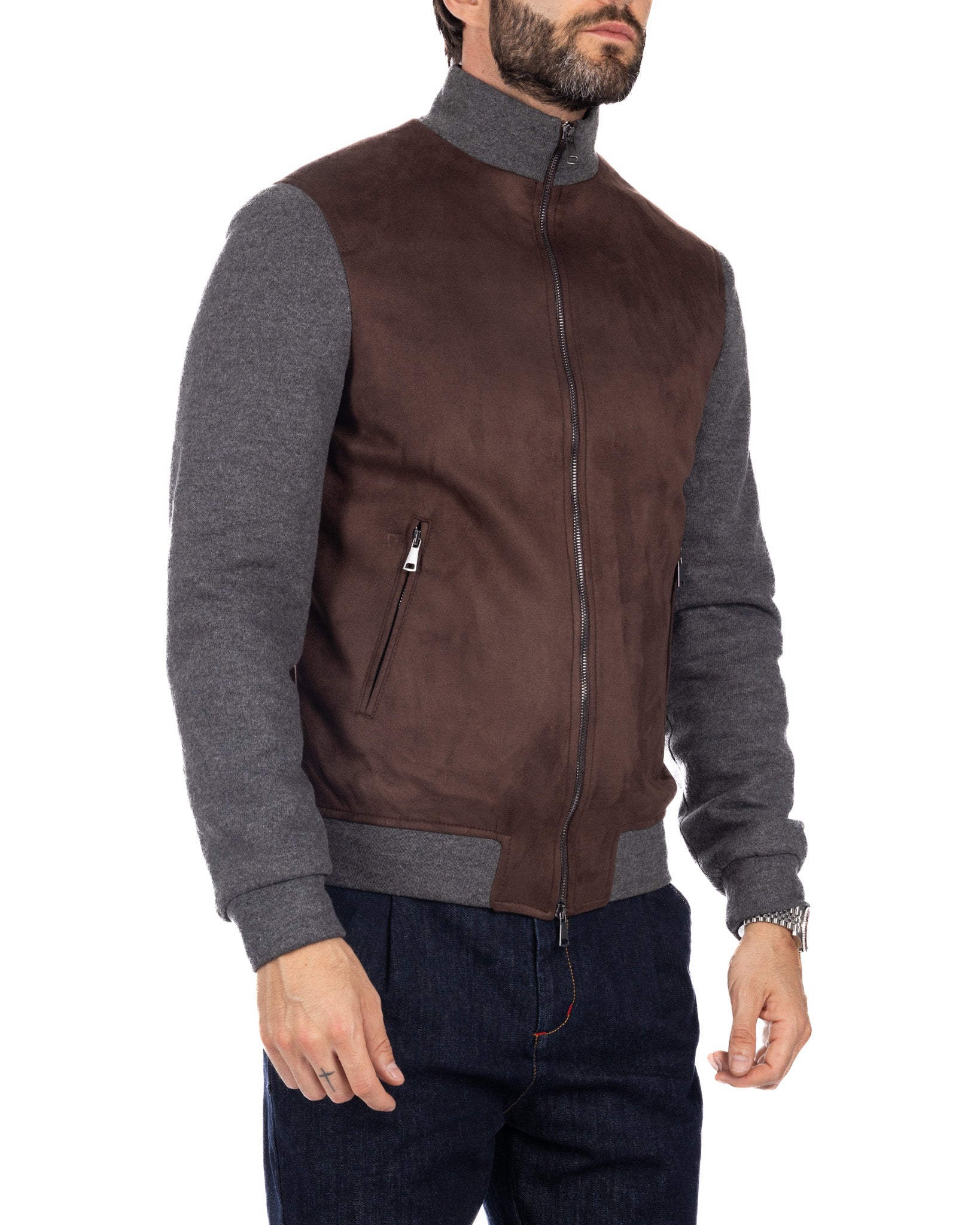 Travis - dark brown eco-suede jacket with zip
