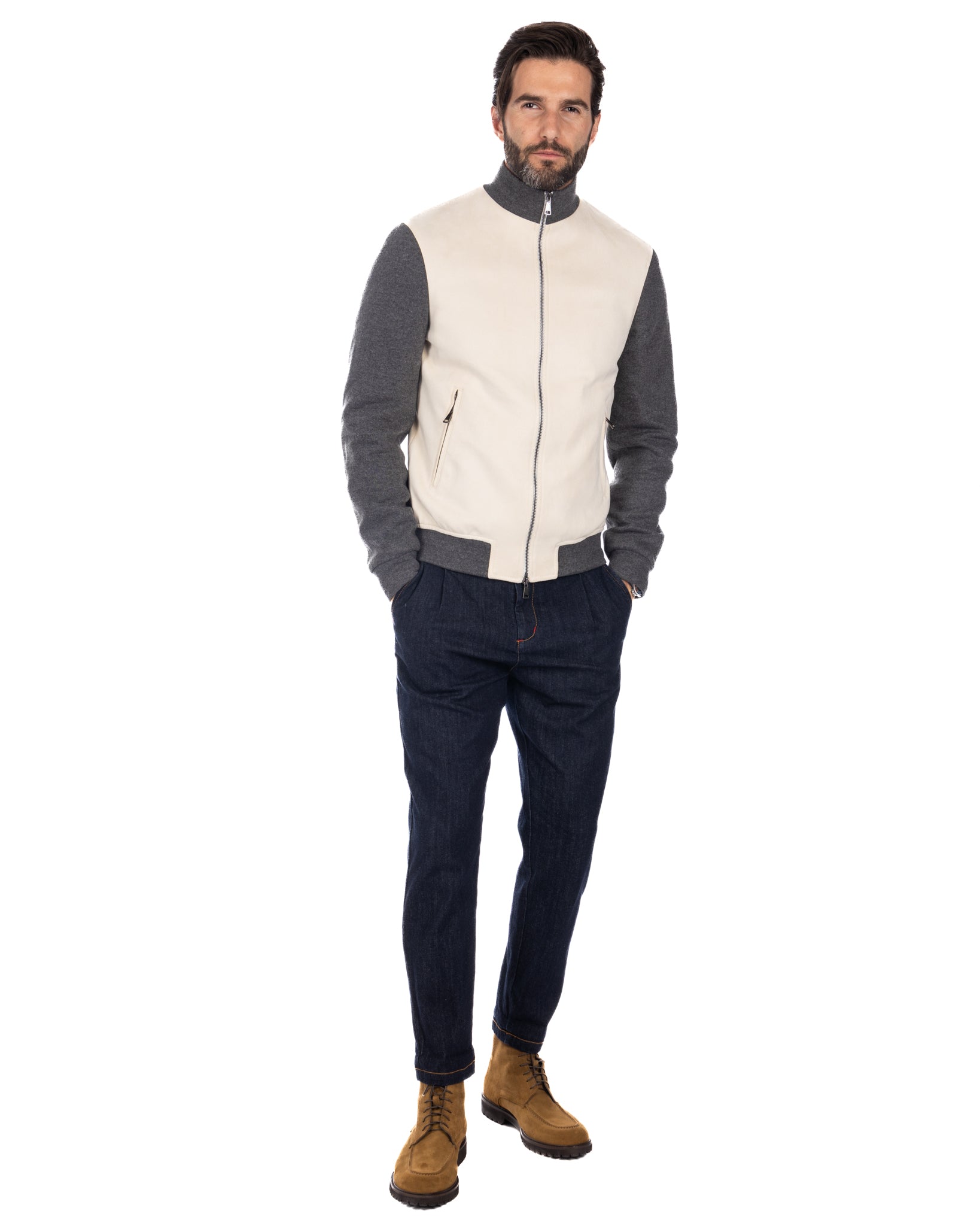 Travis - cream eco-suede jacket with zip