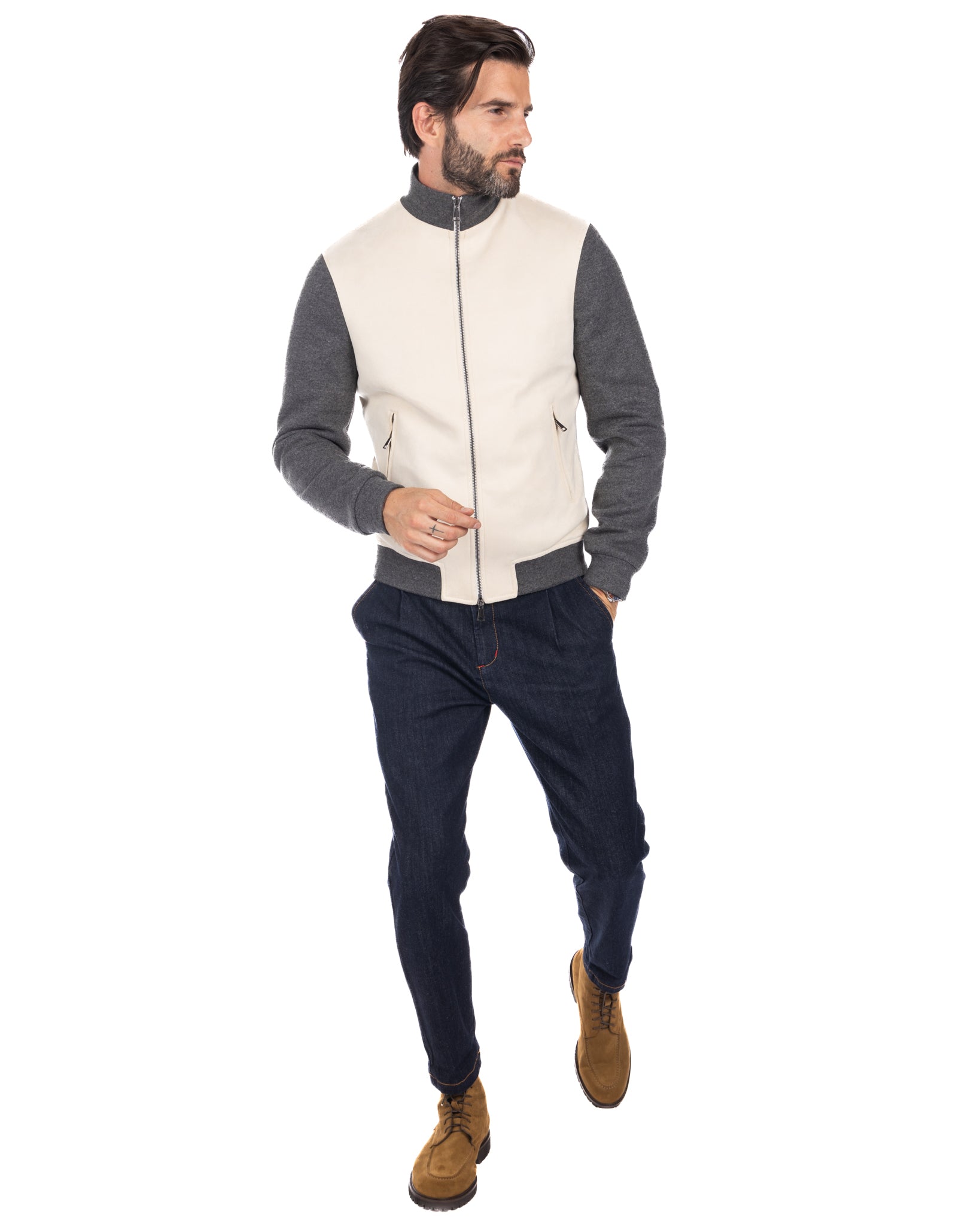 Travis - cream eco-suede jacket with zip