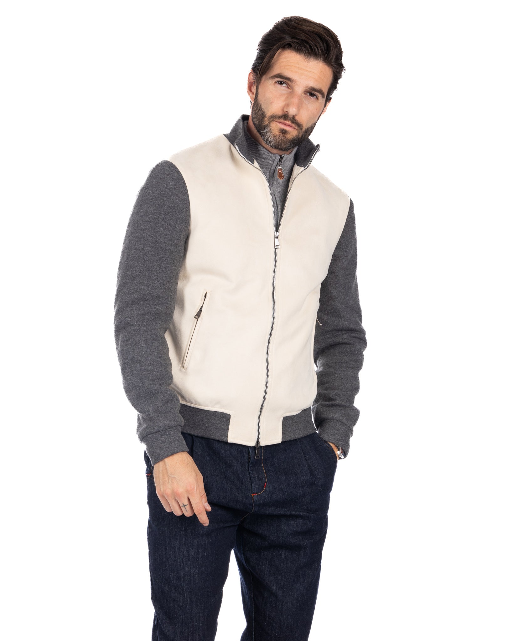Travis - cream eco-suede jacket with zip