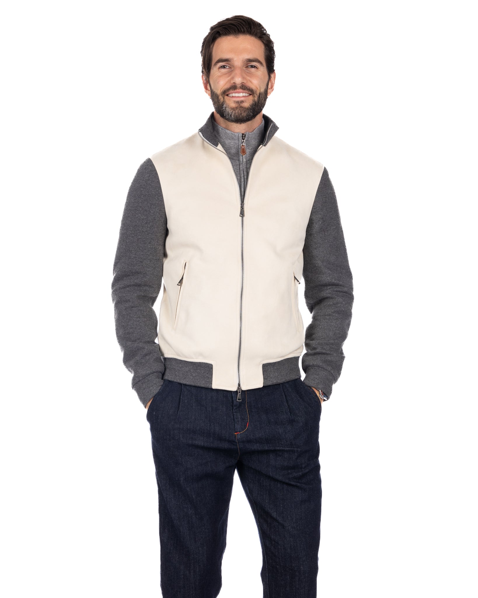 Travis - cream eco-suede jacket with zip