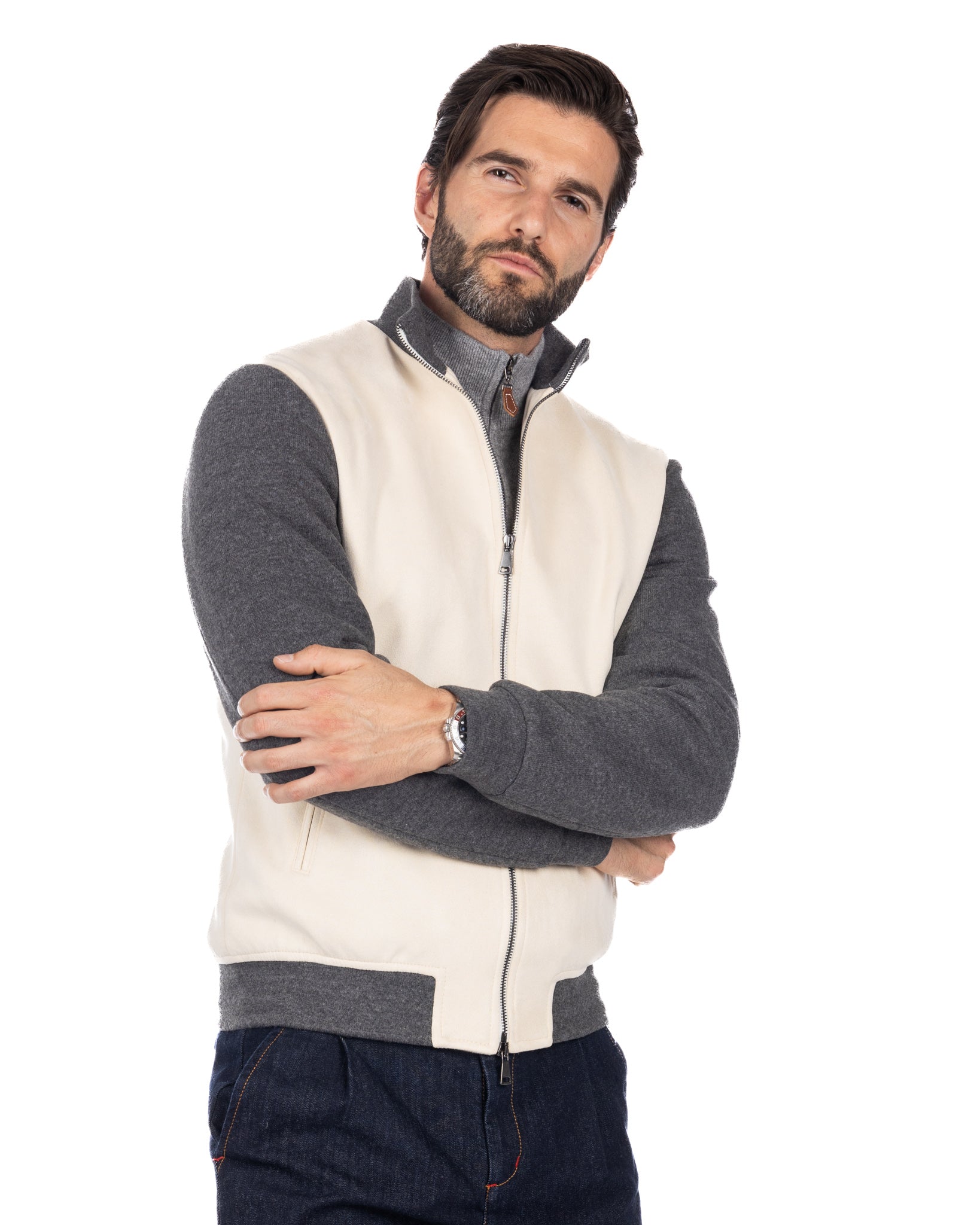 Travis - cream eco-suede jacket with zip