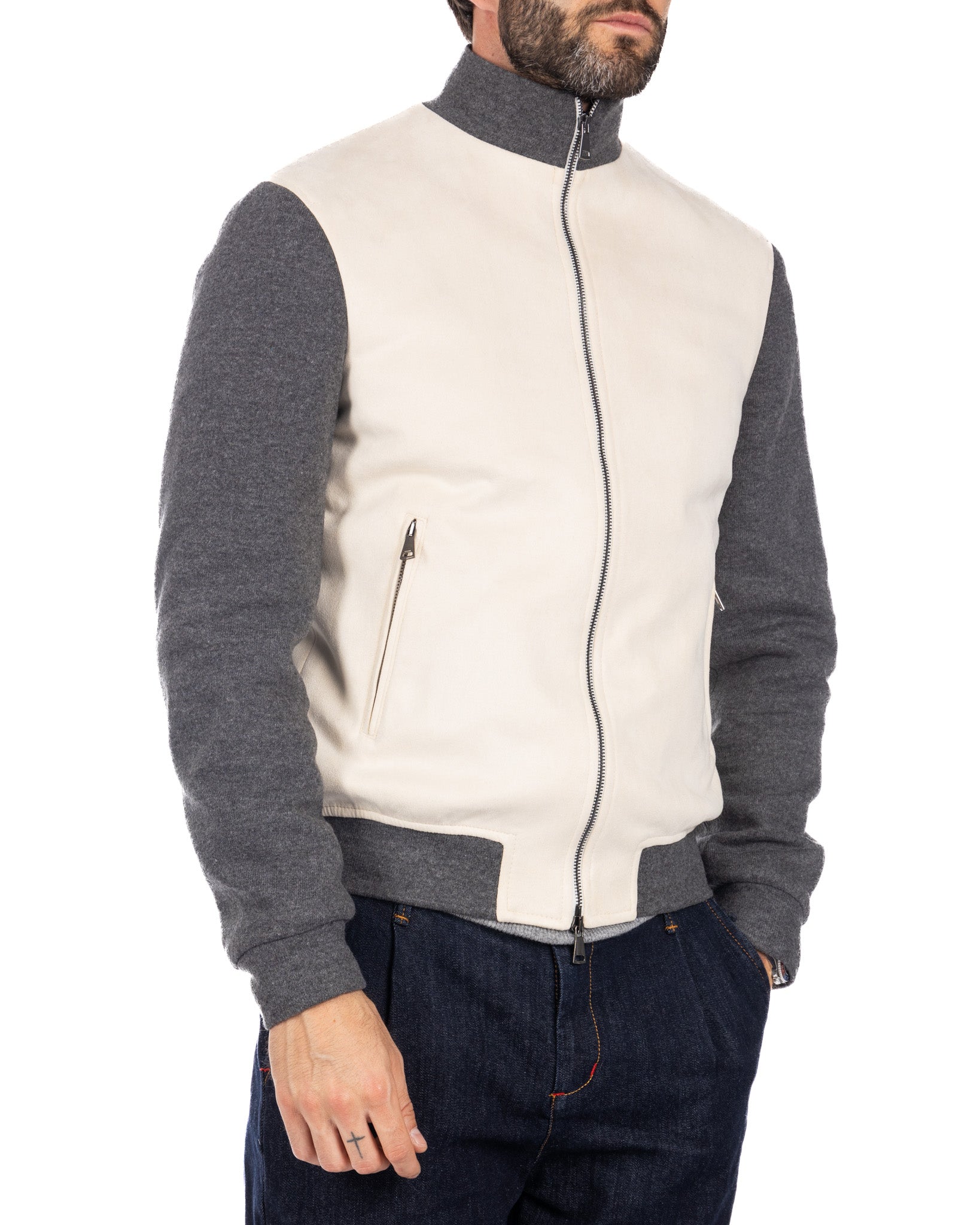 Travis - cream eco-suede jacket with zip