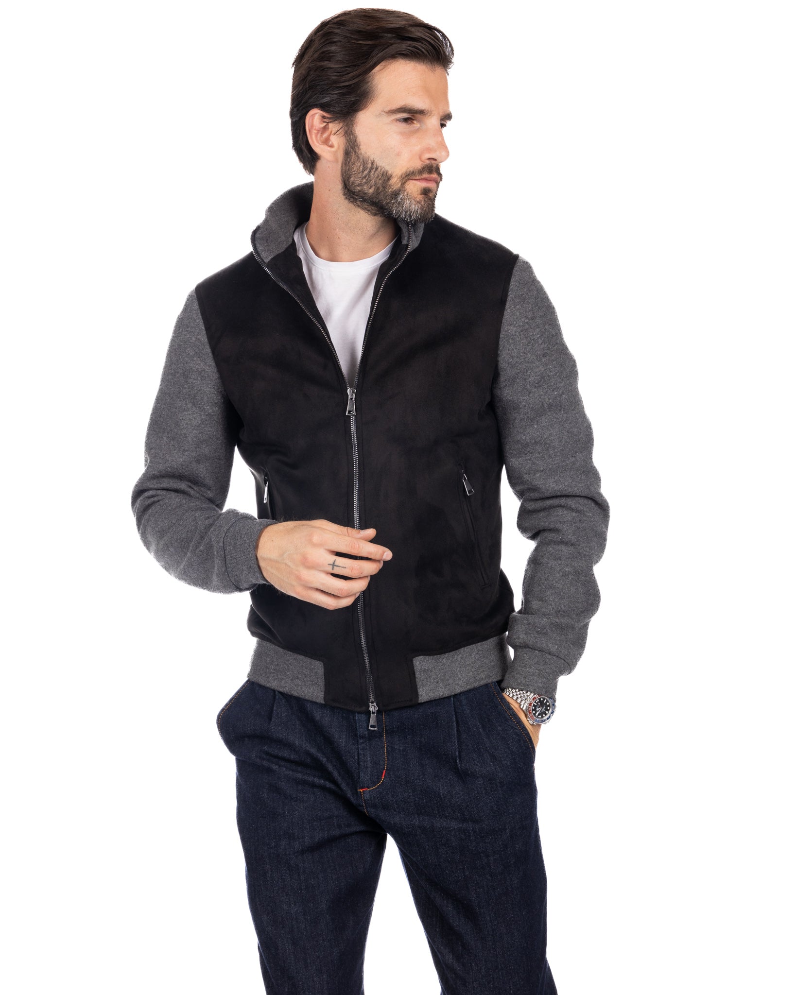 Travis - black eco-suede jacket with zip